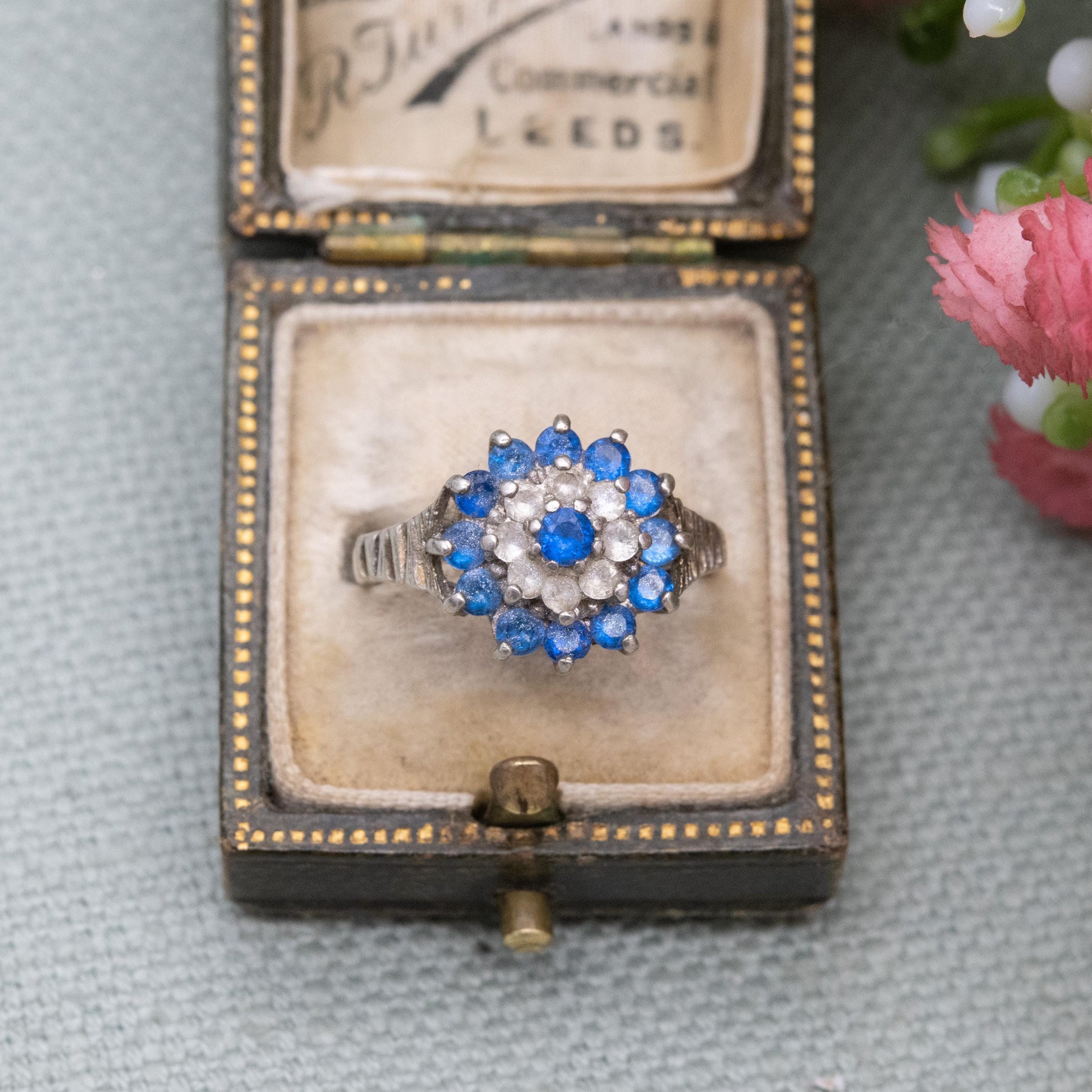 Vintage Sterling Silver Blue Stone Cluster Ring - Statement Sparkly Cocktail Ring | UK Size - L 1/2 | US Size - 6