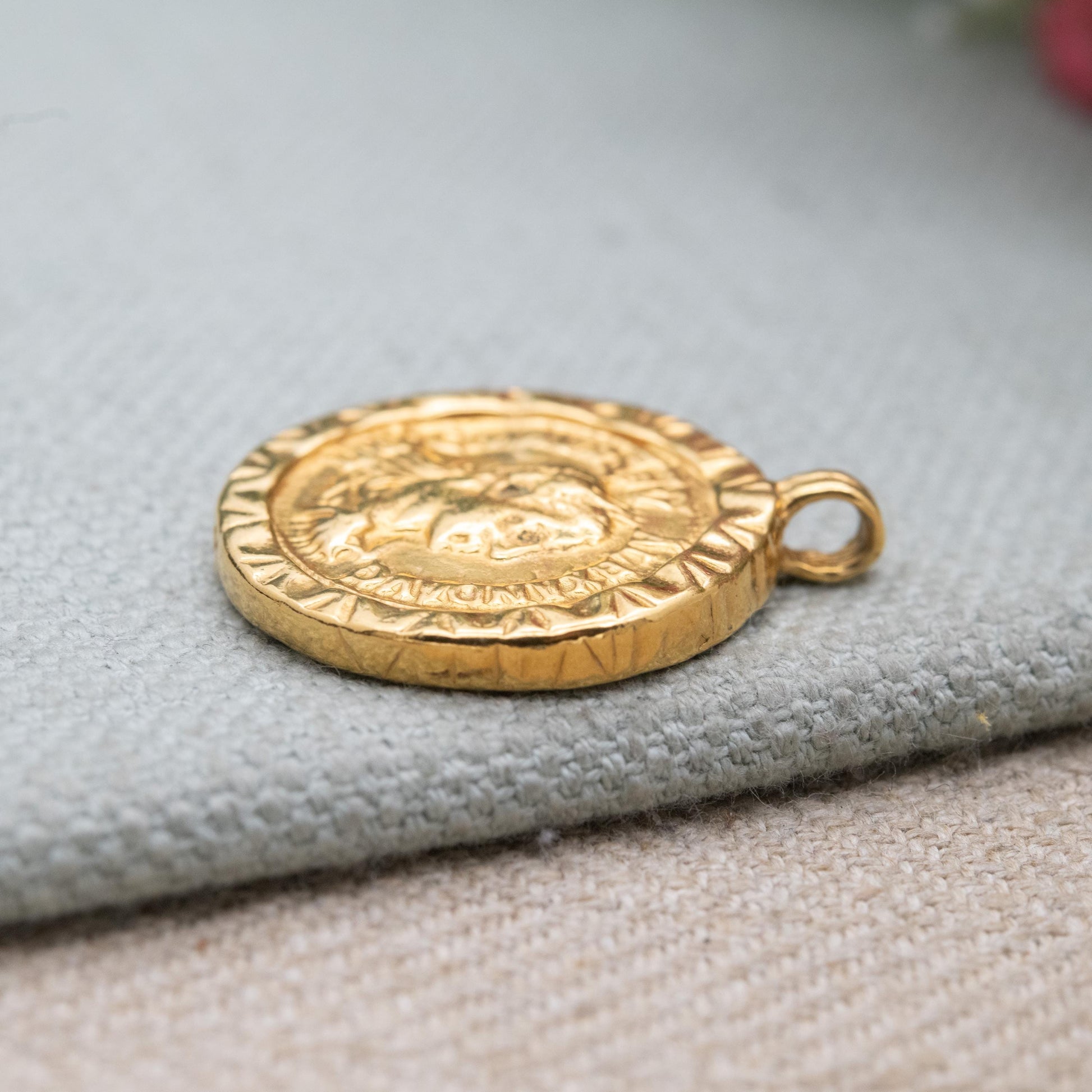 British Museum Replica Ancient Roman Coin Pendant - Emperor Severus Alexander Gold Tone Reproduction | Signed BMPL