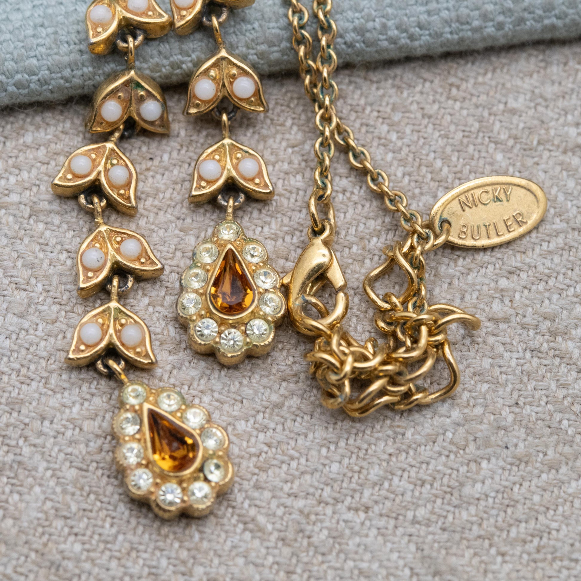 Vintage Nicky Butler Gold Tone Necklace with Leaf Drop Integral Pendant - Signed Designer Midcentury Costume Jewellery | 16" 18" Adjustable