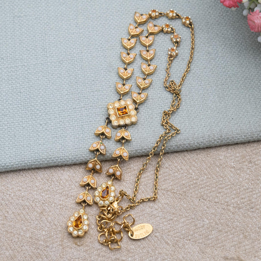 Vintage Nicky Butler Gold Tone Necklace with Leaf Drop Integral Pendant - Signed Designer Midcentury Costume Jewellery | 16" 18" Adjustable