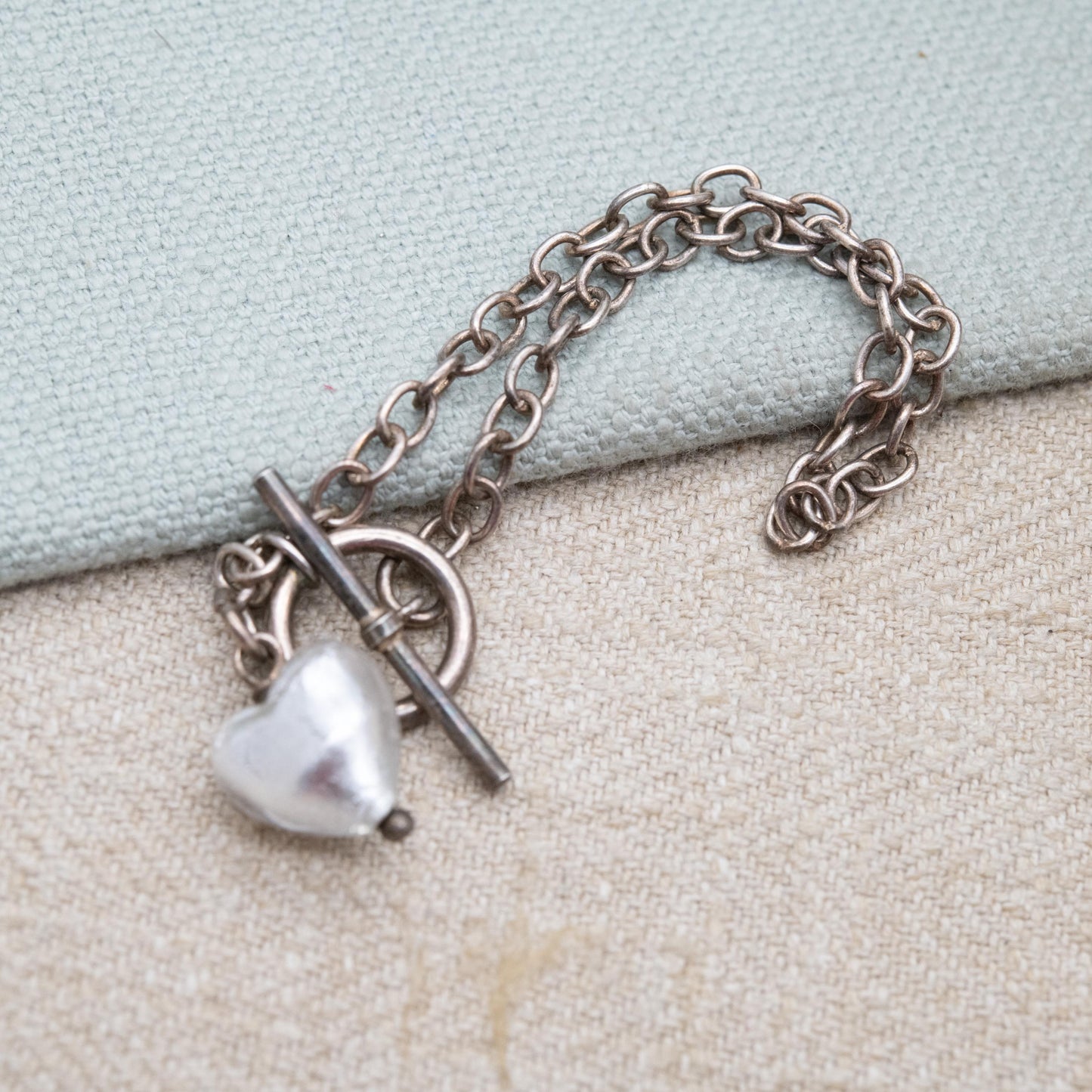 Sterling Silver Foil Glass Love Heart Pendant and Chain Link Bracelet - Romantic Gift for Her