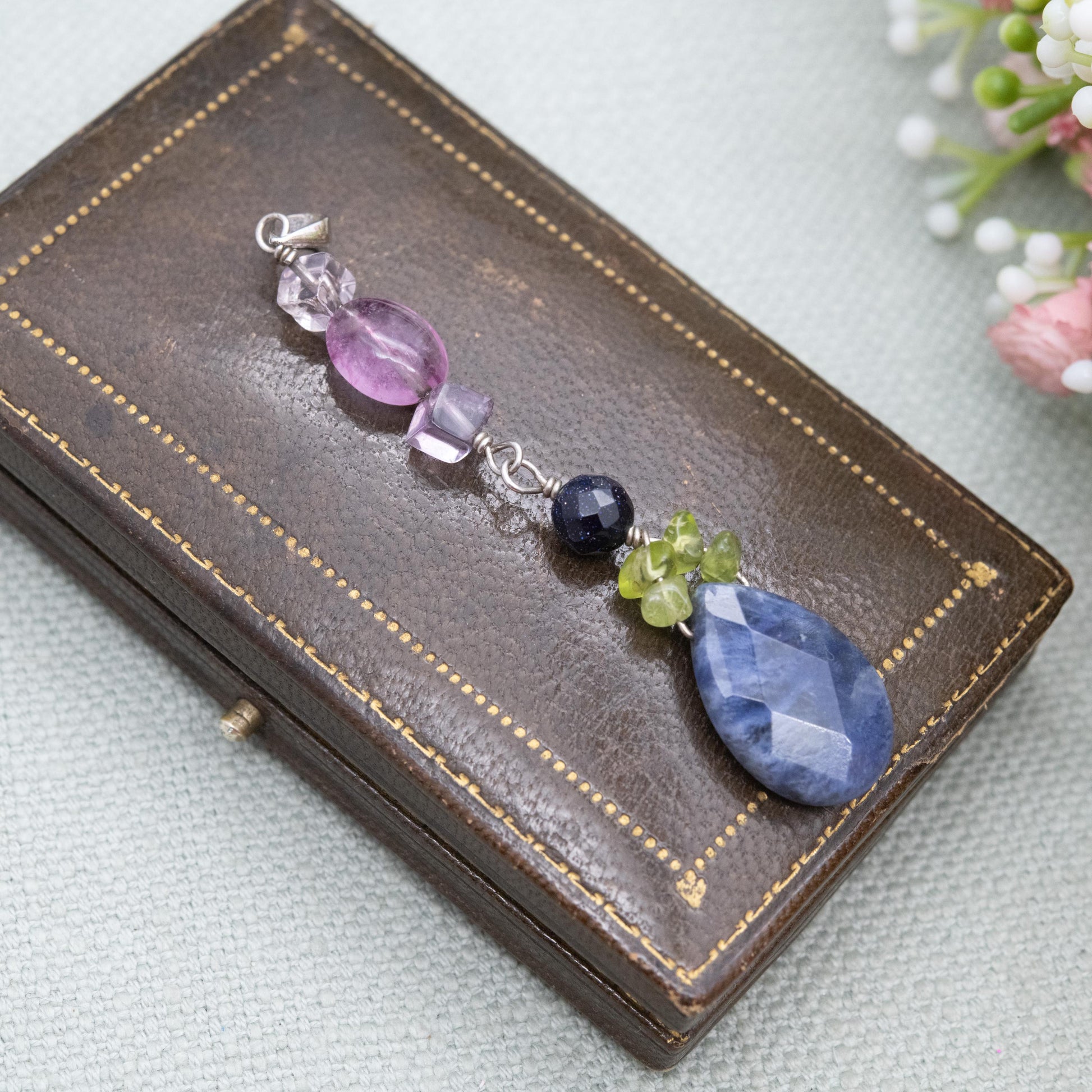 Sterling Silver Gemstone Bead Pendant - Sodalite Peridot Quartz | Gift for Pendant Necklace