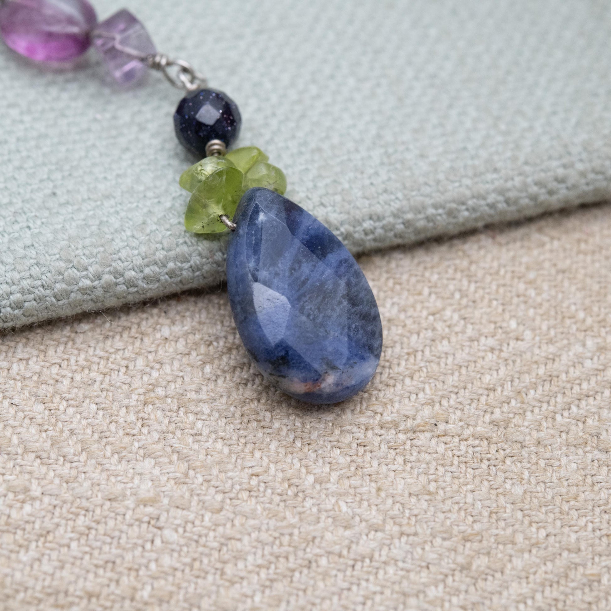 Sterling Silver Gemstone Bead Pendant - Sodalite Peridot Quartz | Gift for Pendant Necklace