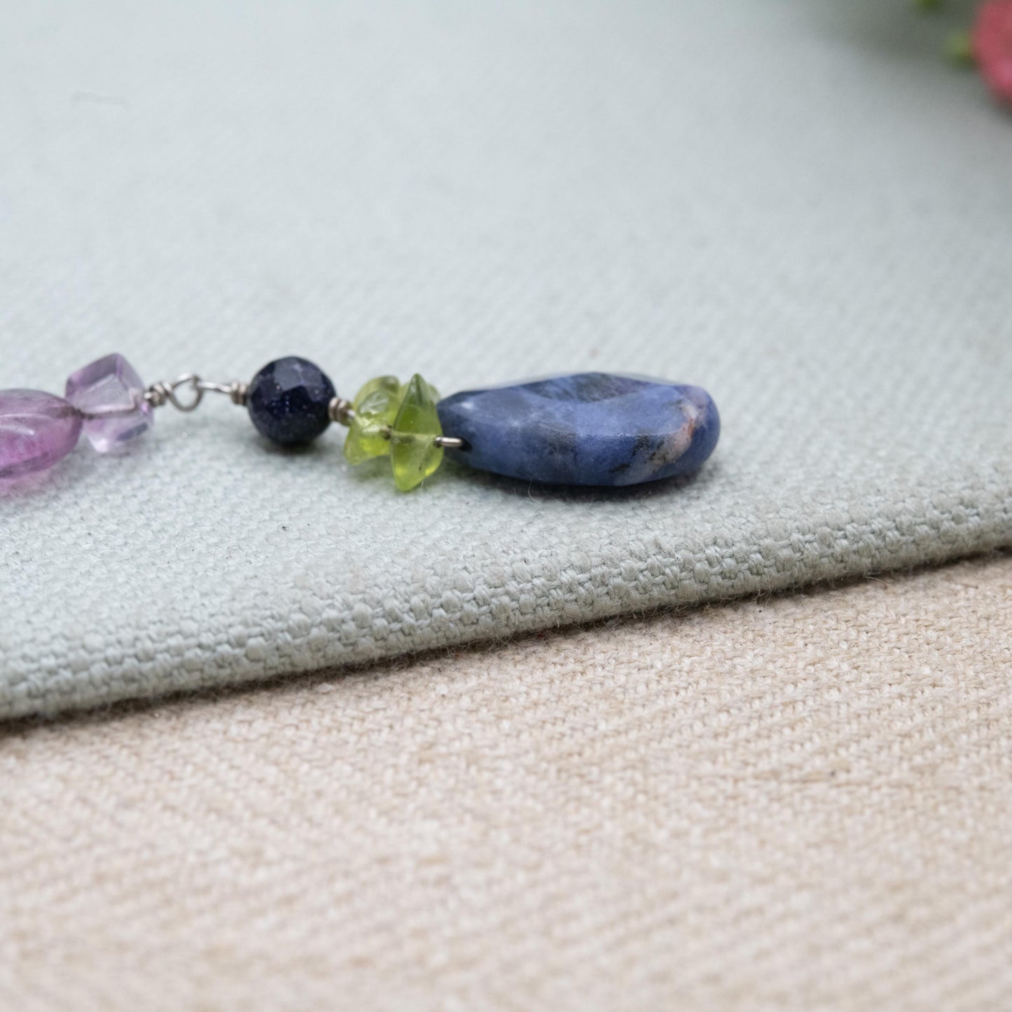 Sterling Silver Gemstone Bead Pendant - Sodalite Peridot Quartz | Gift for Pendant Necklace