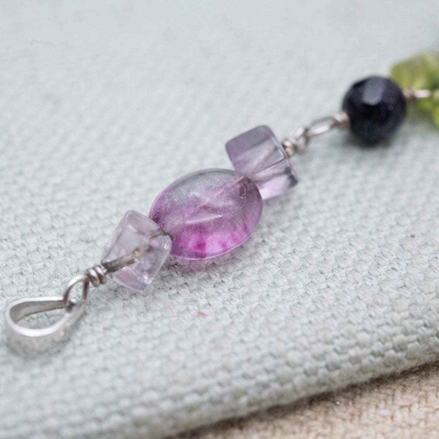 Sterling Silver Gemstone Bead Pendant - Sodalite Peridot Quartz | Gift for Pendant Necklace