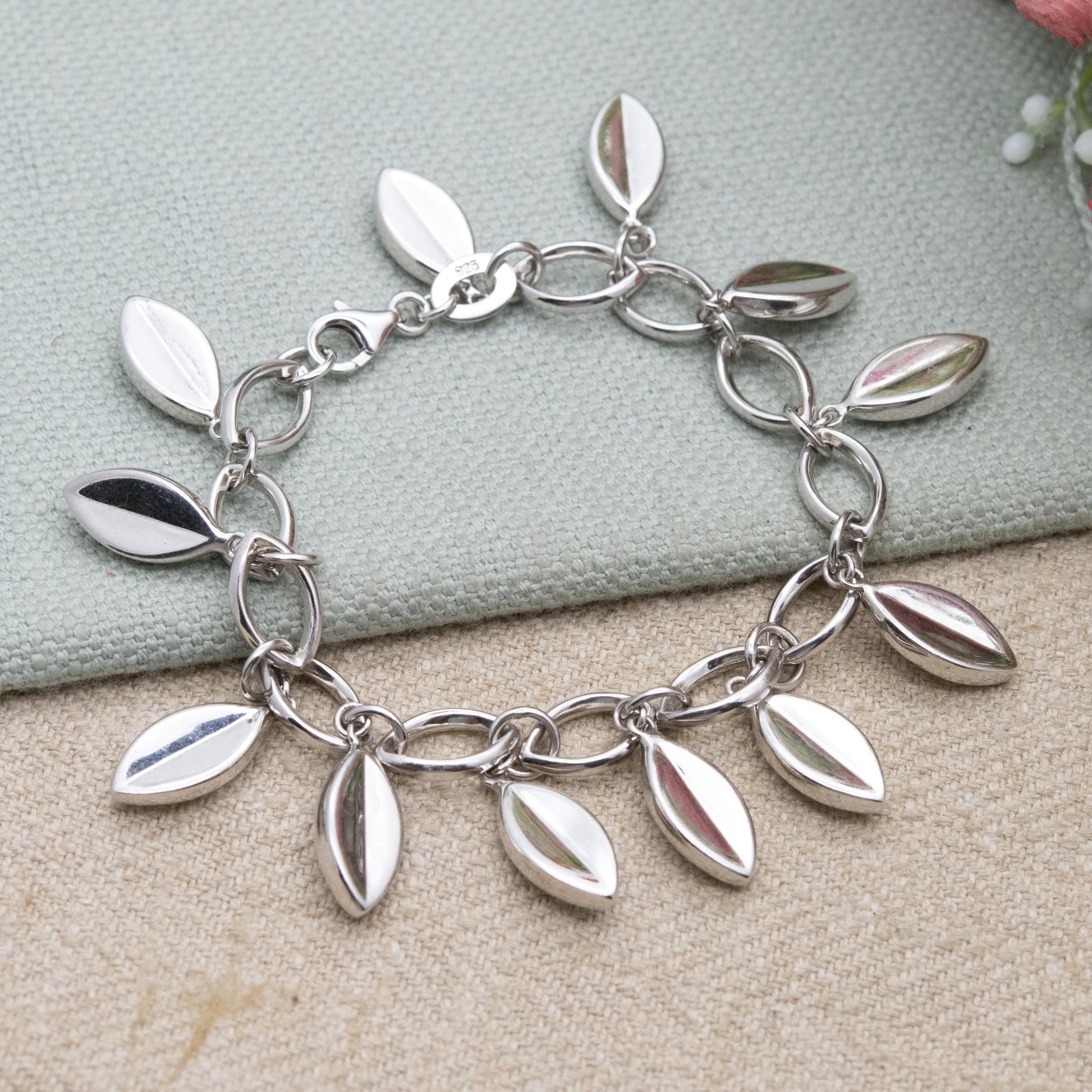 Sterling Silver Leaf Charm Bracelet - Minimalist Unisex Gift