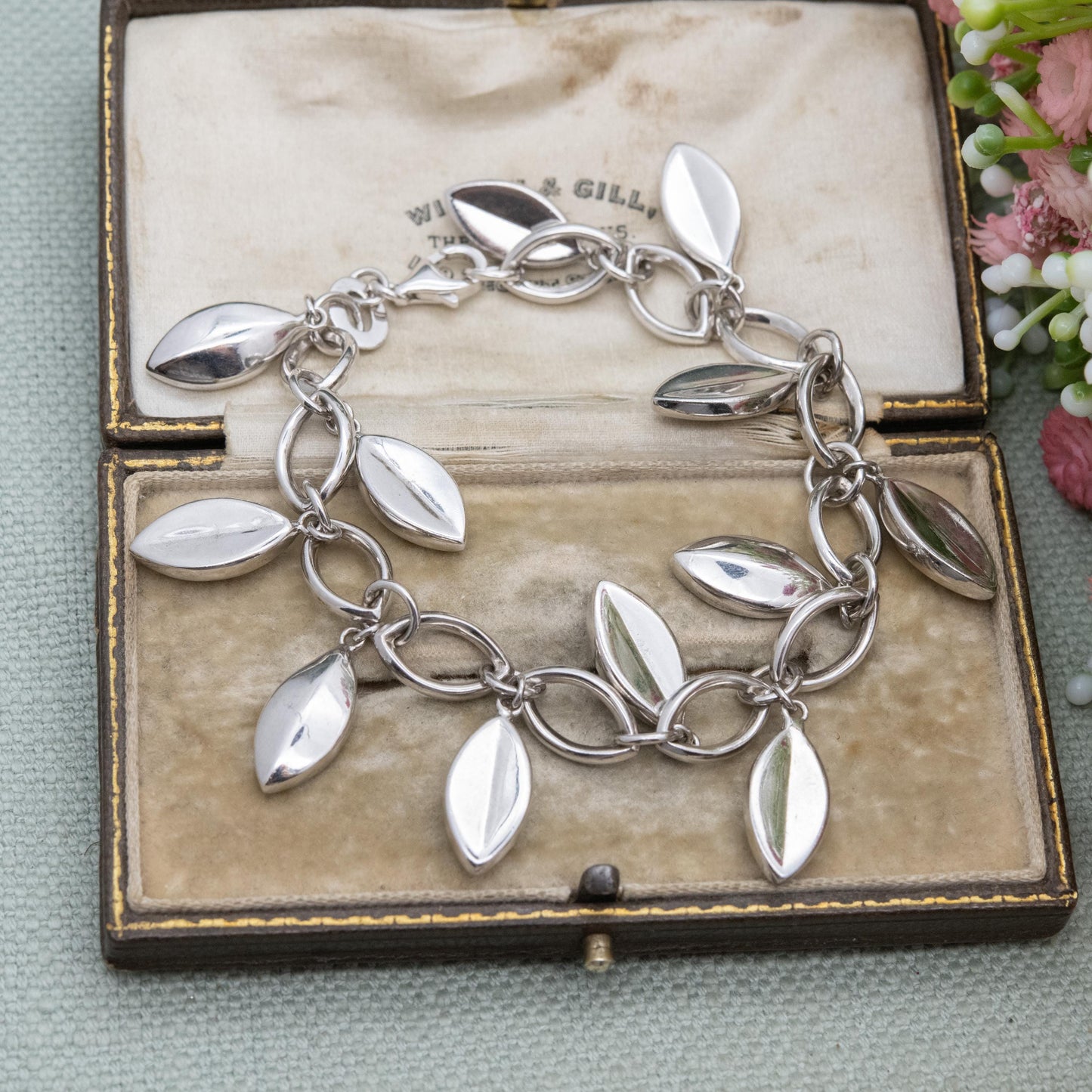 Sterling Silver Leaf Charm Bracelet - Minimalist Unisex Gift