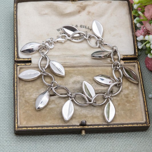 Sterling Silver Leaf Charm Bracelet - Minimalist Unisex Gift