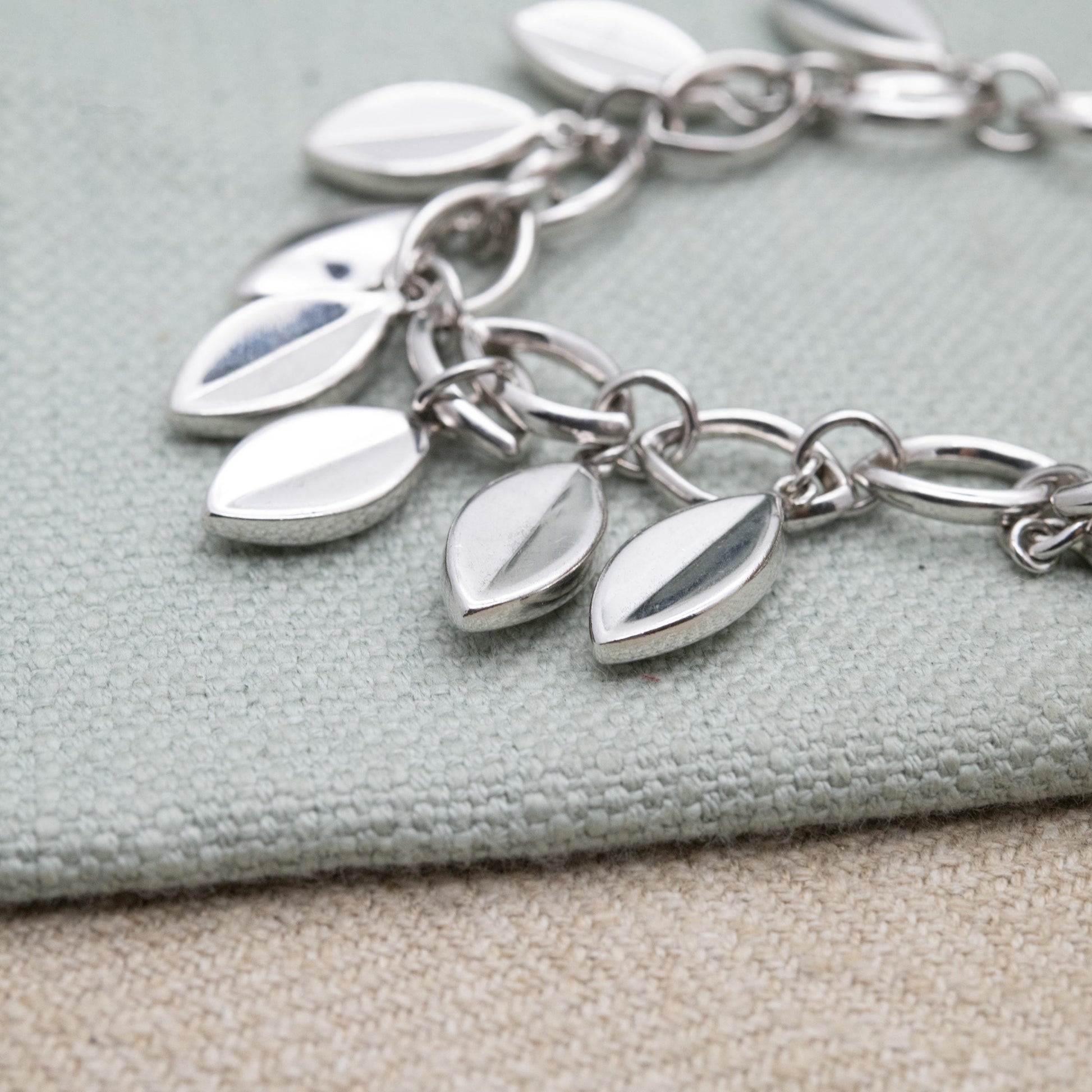 Sterling Silver Leaf Charm Bracelet - Minimalist Unisex Gift
