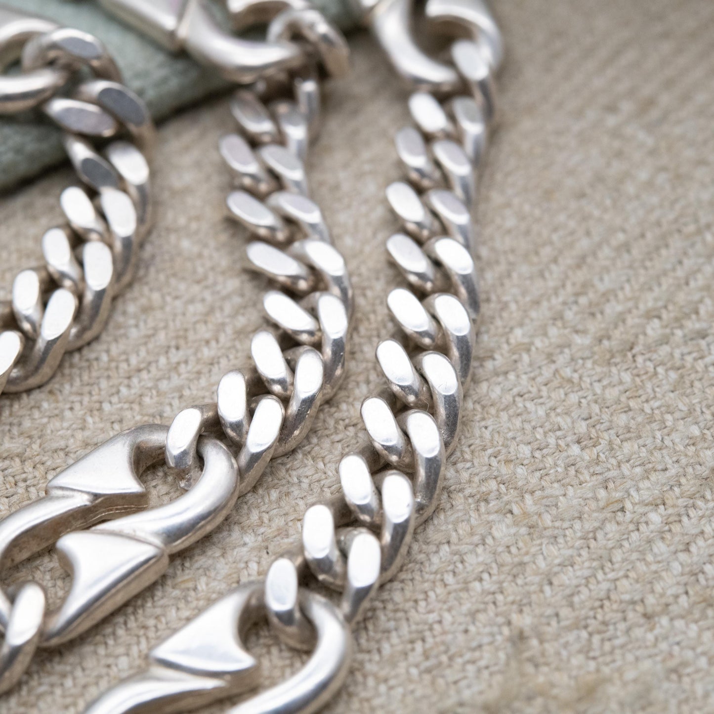 Chunky Sterling Silver Flat Curb Link Chain Necklace with Razor Spacers - Large Unisex Heavy Silver Necklace | Men's Chain | 22" Length