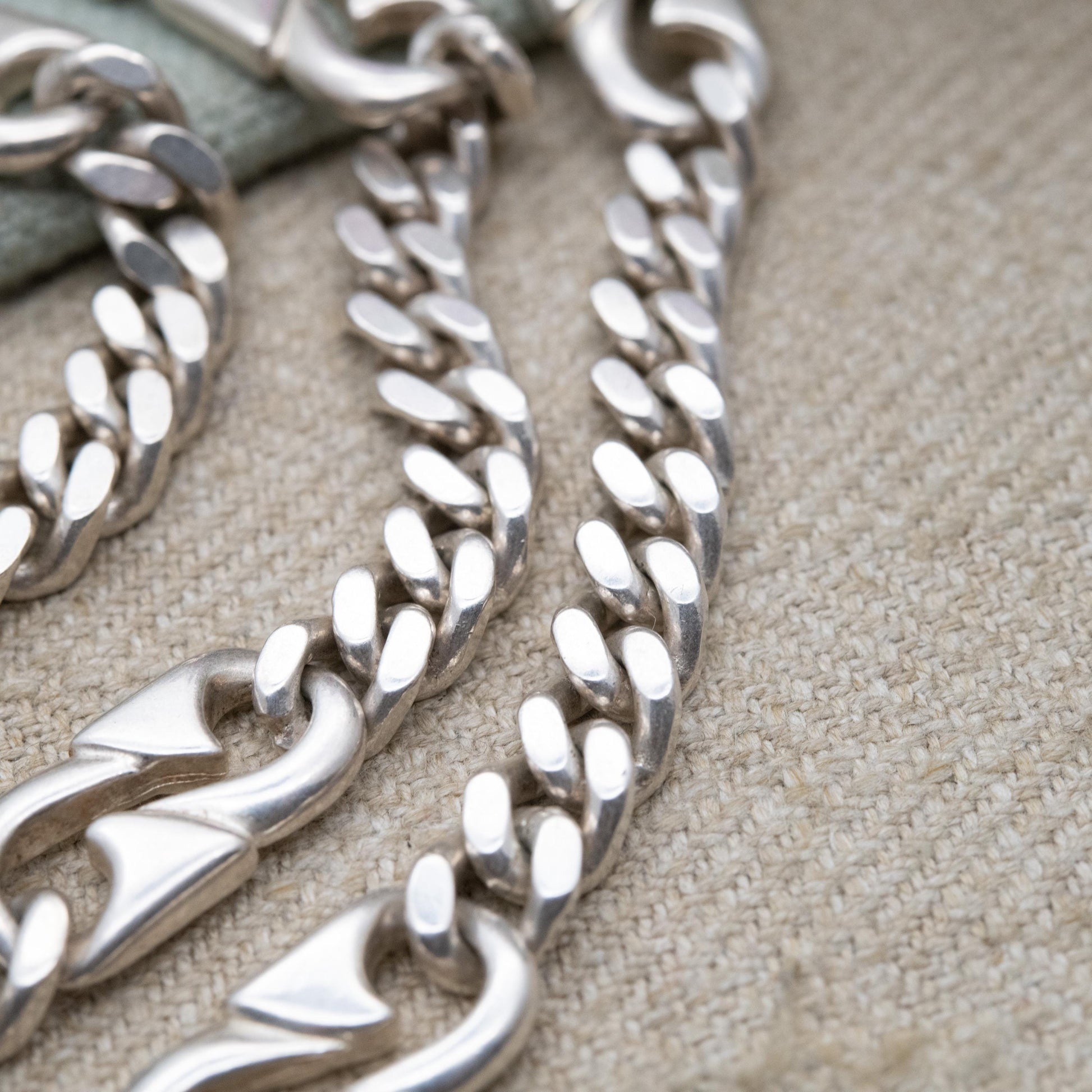 Chunky Sterling Silver Flat Curb Link Chain Necklace with Razor Spacers - Large Unisex Heavy Silver Necklace | Men's Chain | 22" Length