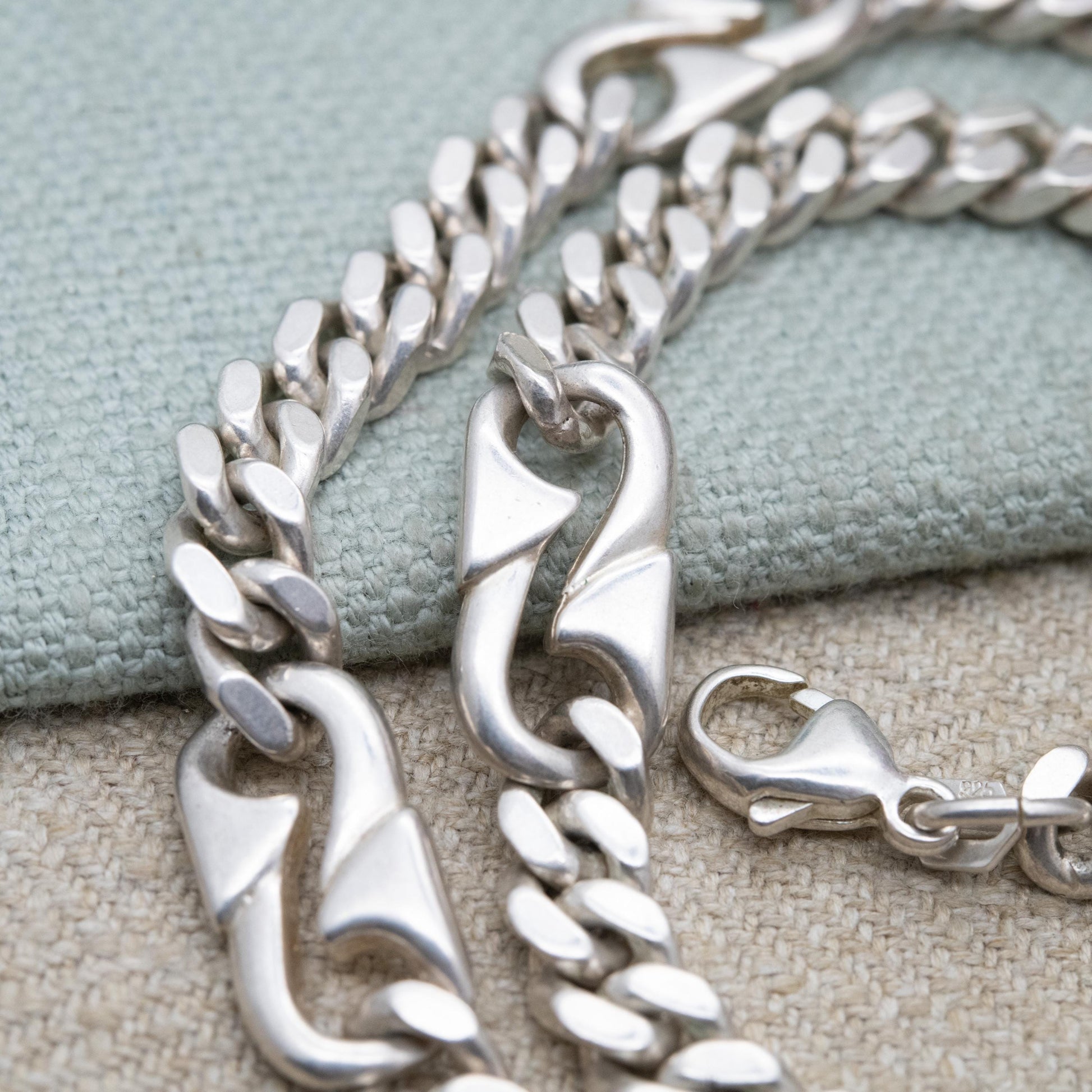 Chunky Sterling Silver Flat Curb Link Chain Necklace with Razor Spacers - Large Unisex Heavy Silver Necklace | Men's Chain | 22" Length