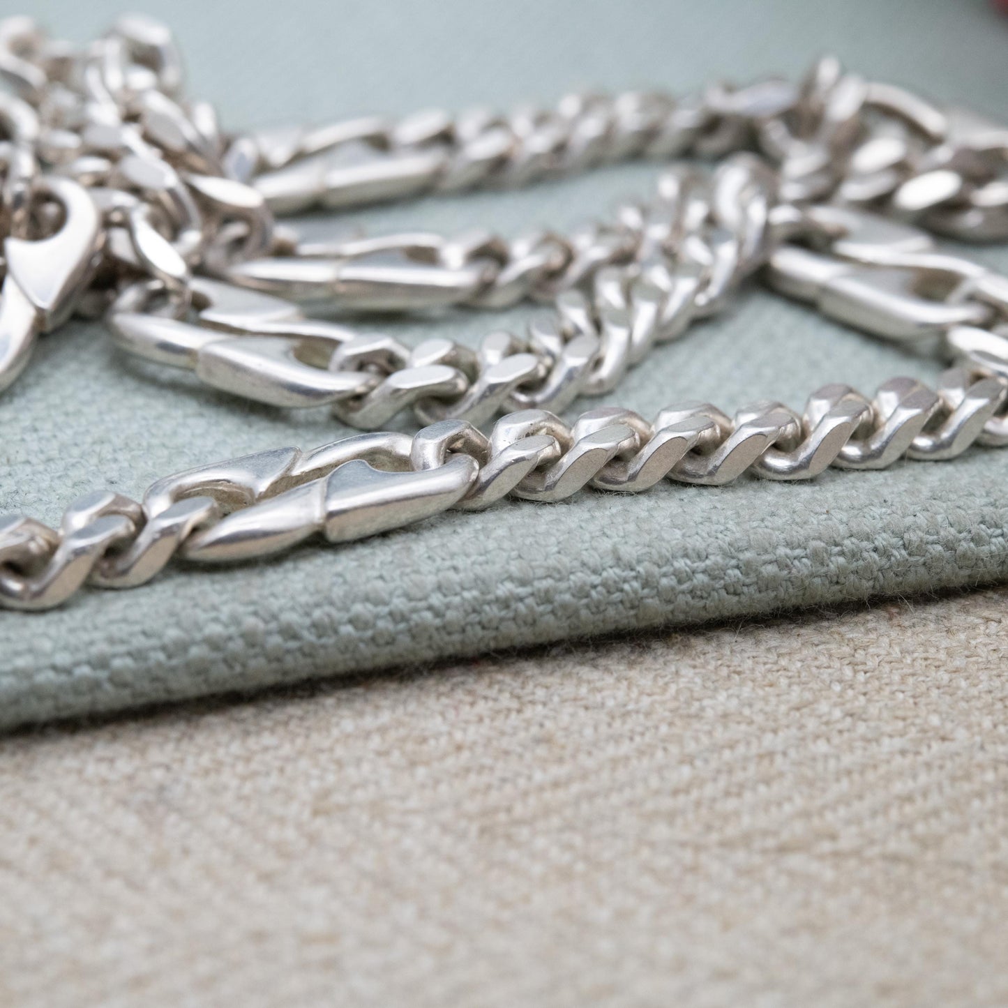 Chunky Sterling Silver Flat Curb Link Chain Necklace with Razor Spacers - Large Unisex Heavy Silver Necklace | Men's Chain | 22" Length