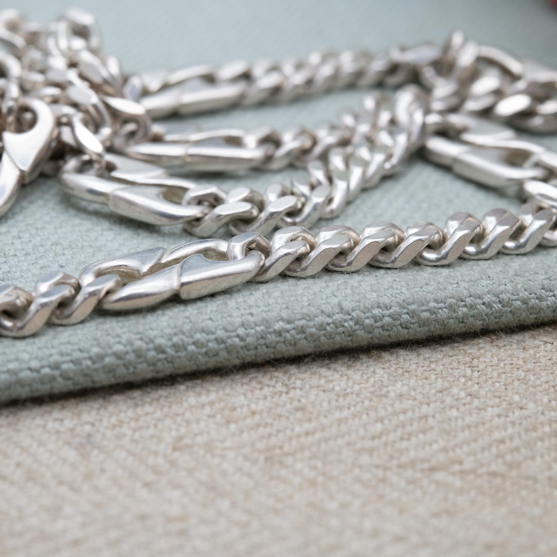 Chunky Sterling Silver Flat Curb Link Chain Necklace with Razor Spacers - Large Unisex Heavy Silver Necklace | Men's Chain | 22" Length