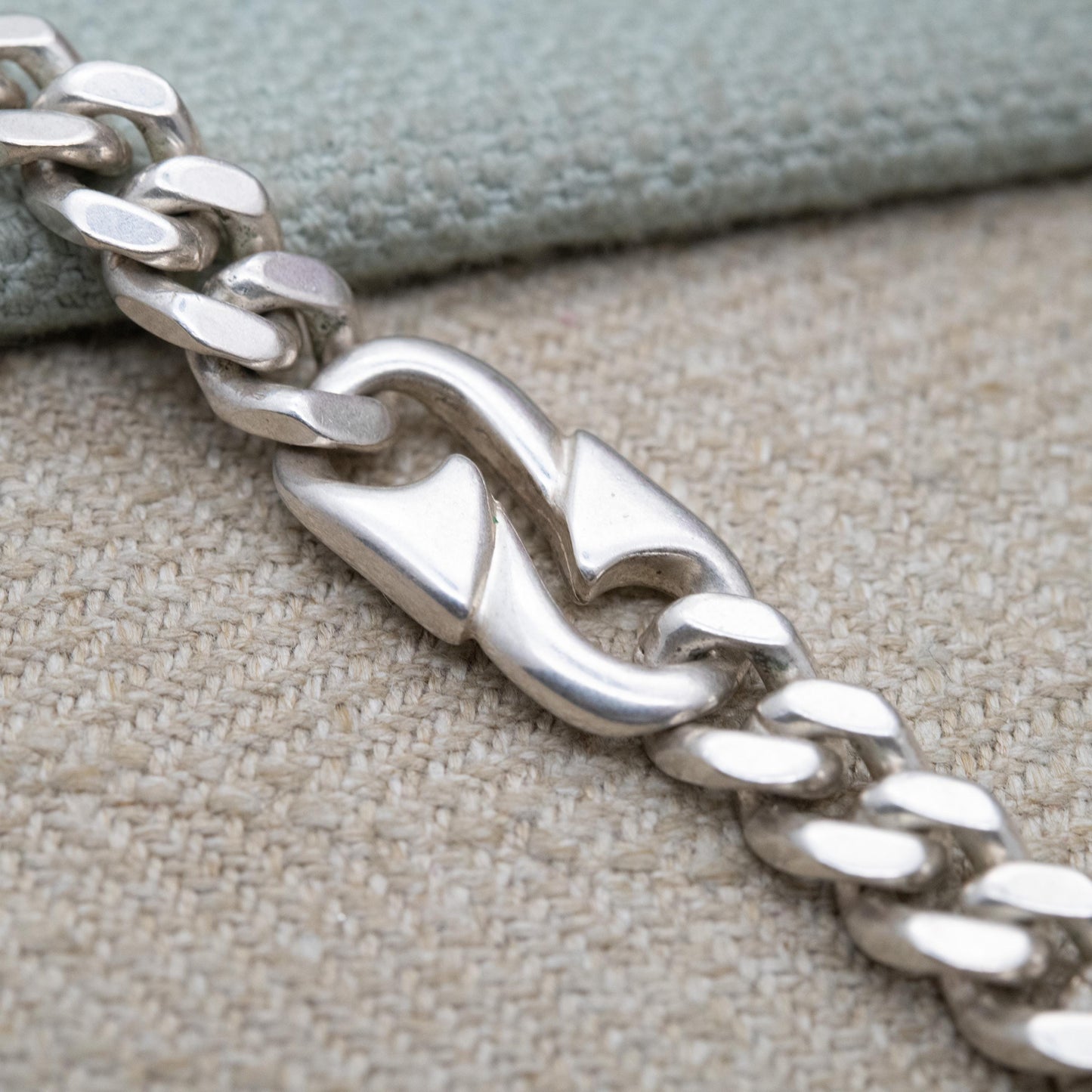Chunky Sterling Silver Flat Curb Link Chain Necklace with Razor Spacers - Large Unisex Heavy Silver Necklace | Men's Chain | 22" Length