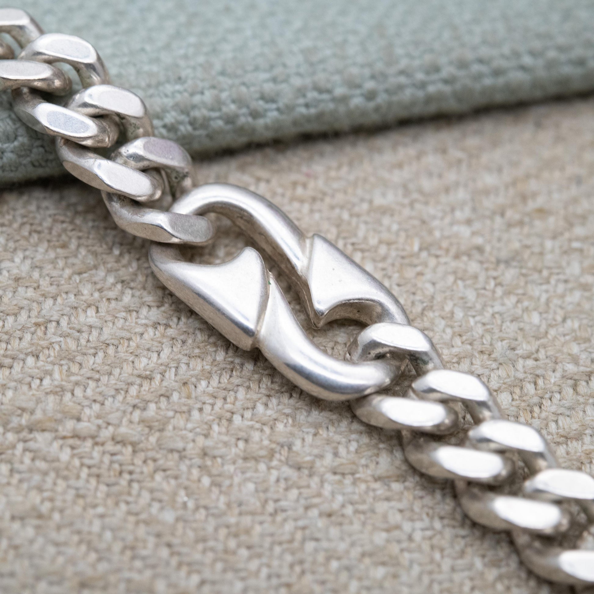 Chunky Sterling Silver Flat Curb Link Chain Necklace with Razor Spacers - Large Unisex Heavy Silver Necklace | Men's Chain | 22" Length