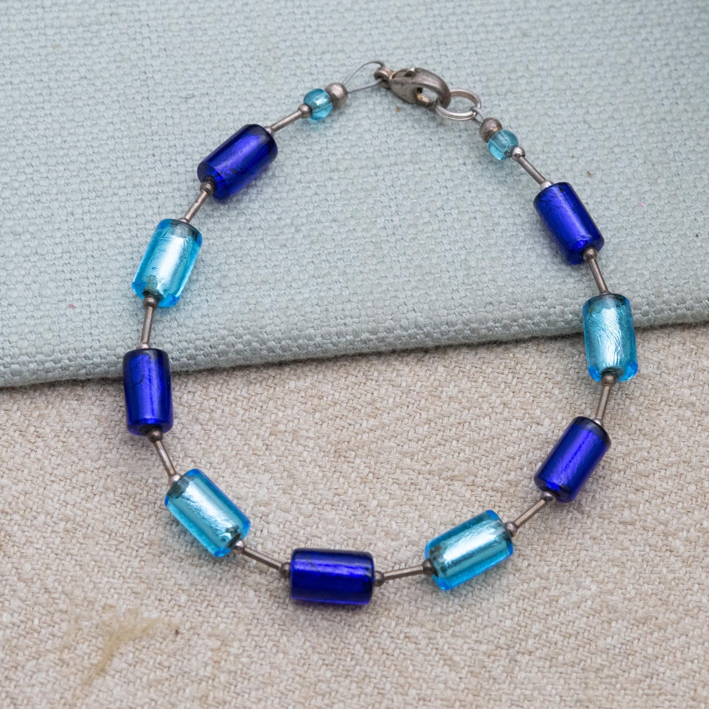 Blue Foiled Glass Bracelet - Small Blue Bracelet | Gift for Him | Gift for Her