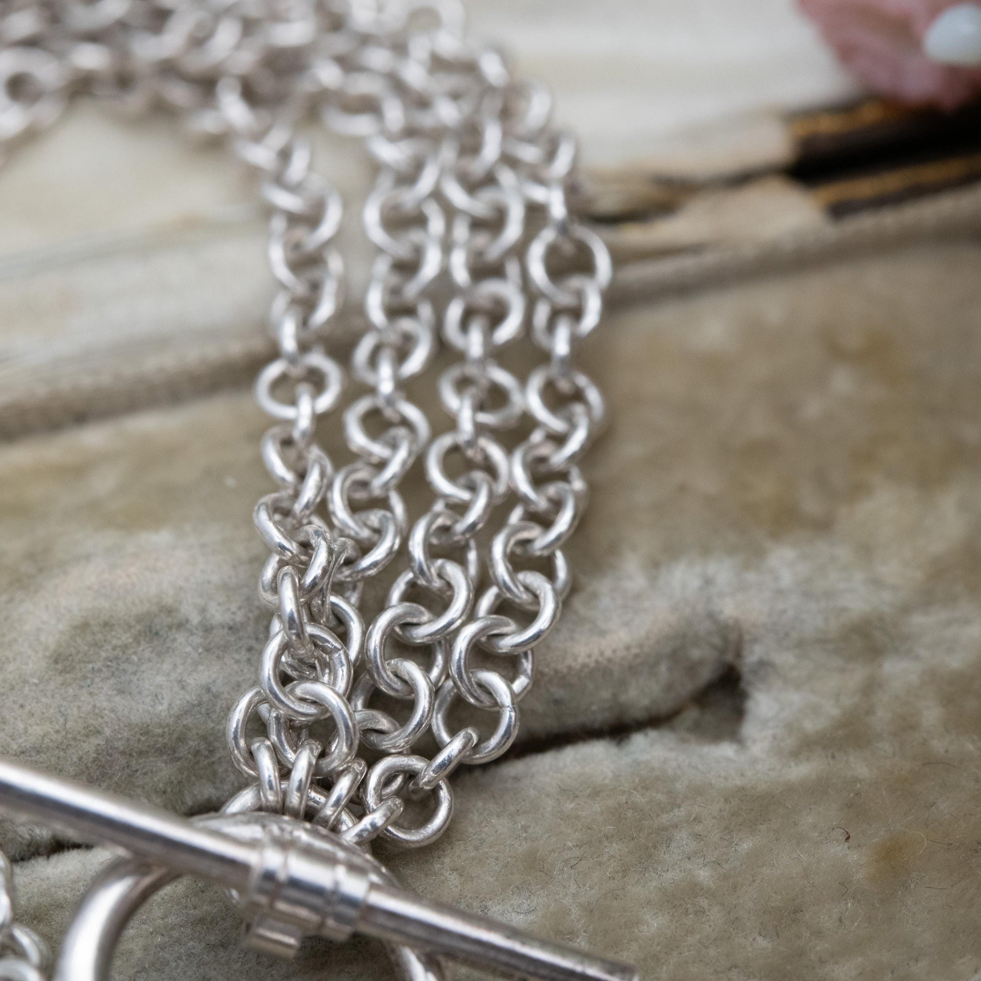 Sterling Silver and Foiled Glass Love Heart Multi Strand Bracelet - Toggle Clasp | Romantic Gift for Her