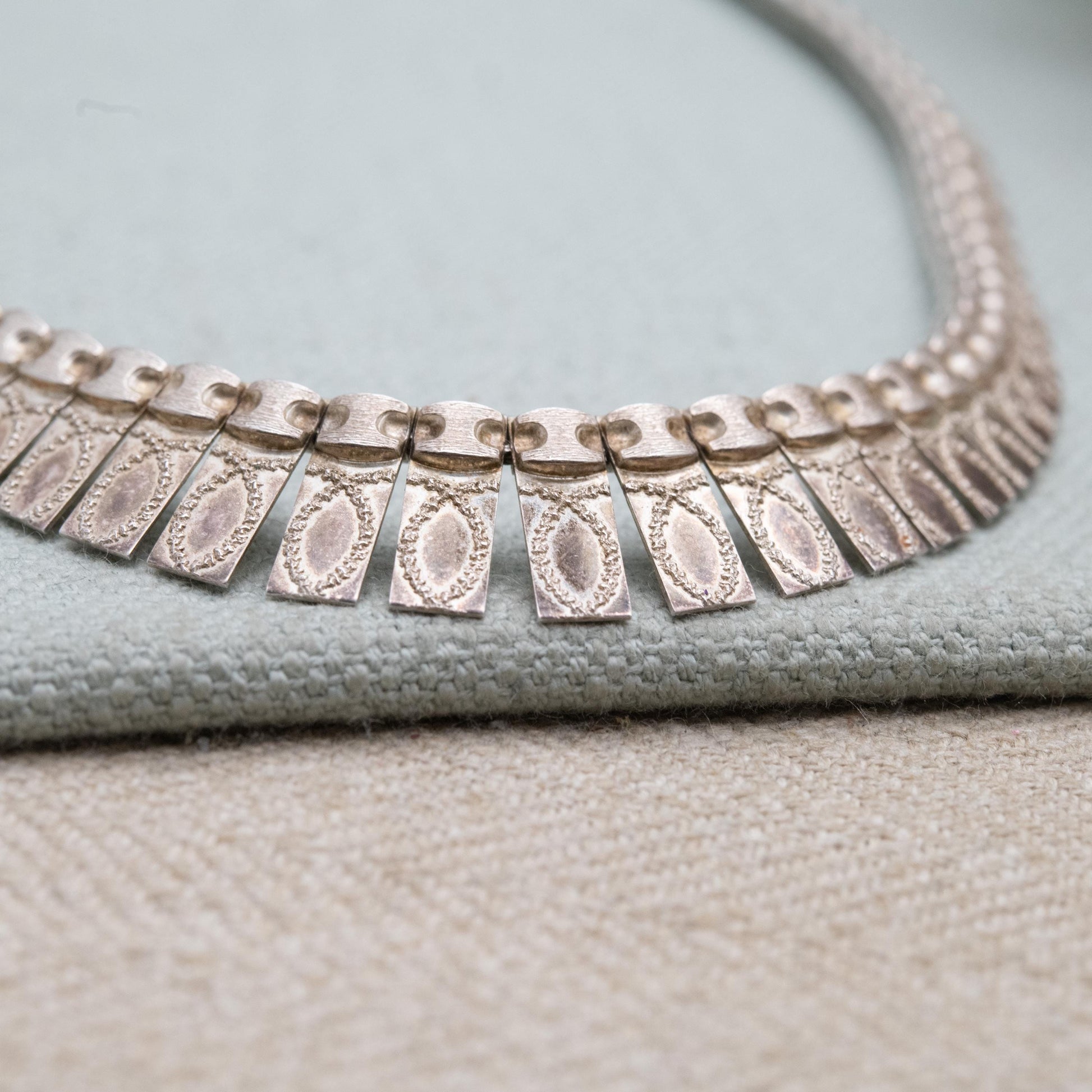 Vintage Sterling Silver Fringe Choker Necklace - Adjustable Length Textured Design