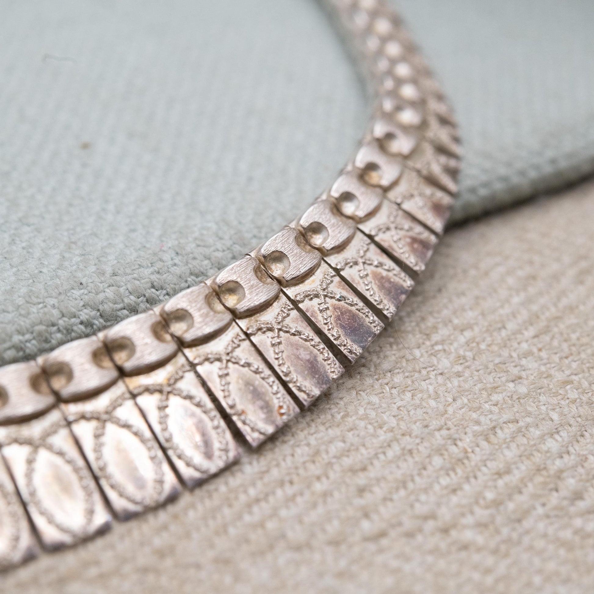 Vintage Sterling Silver Fringe Choker Necklace - Adjustable Length Textured Design