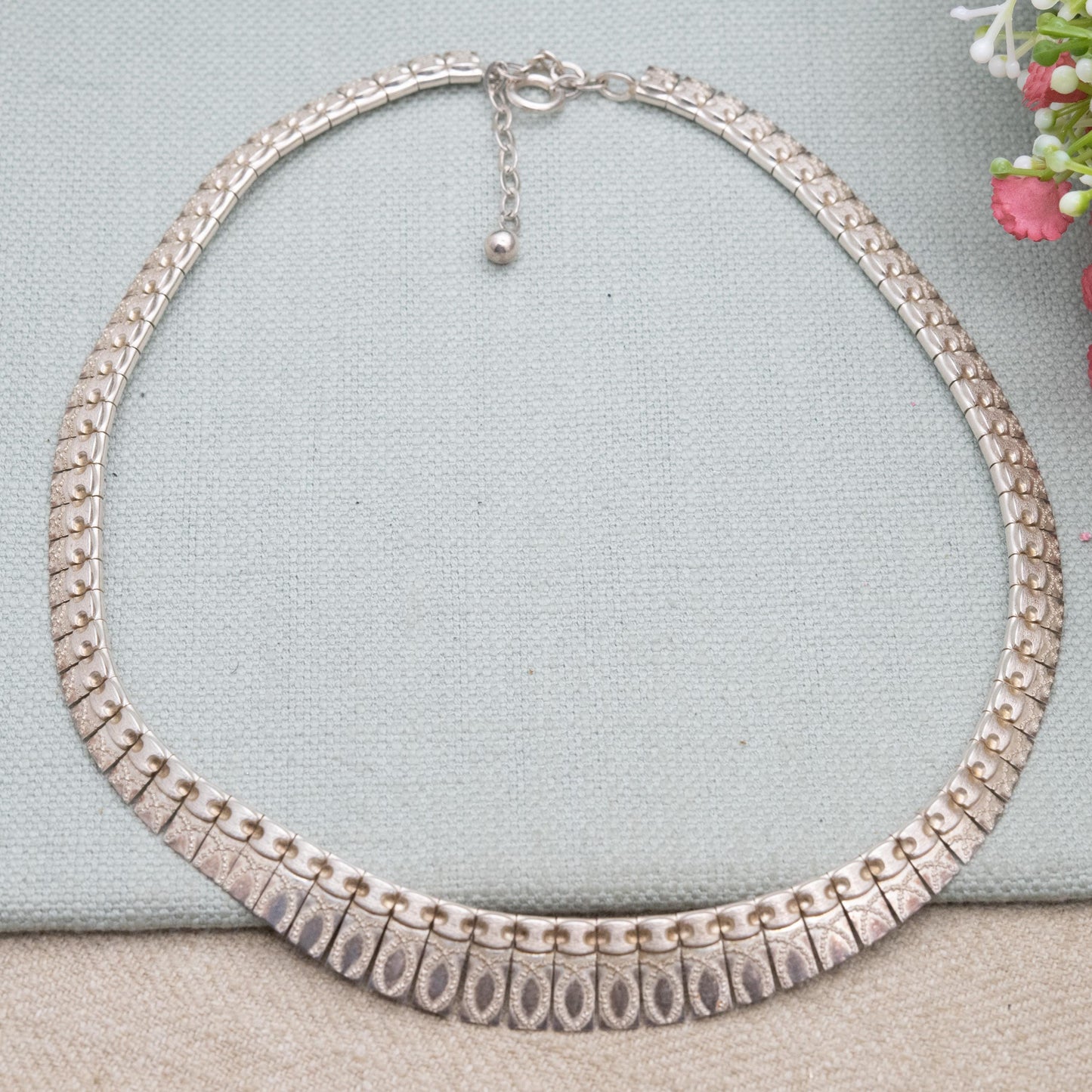 Vintage Sterling Silver Fringe Choker Necklace - Adjustable Length Textured Design