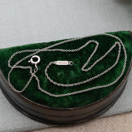 Tiffany & Co Sterling Silver Chain Necklace 16" - Genuine Signed Designer Jewellery Trace Chain for Pendant