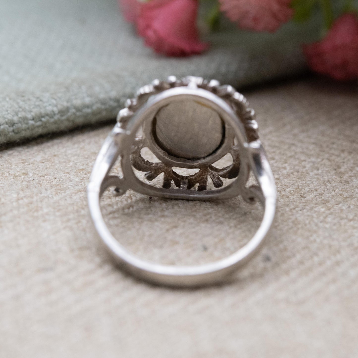 Vintage Sterling Silver Chunky Malachite Statement Ring - UK Size - P | US Size - 7 1/2