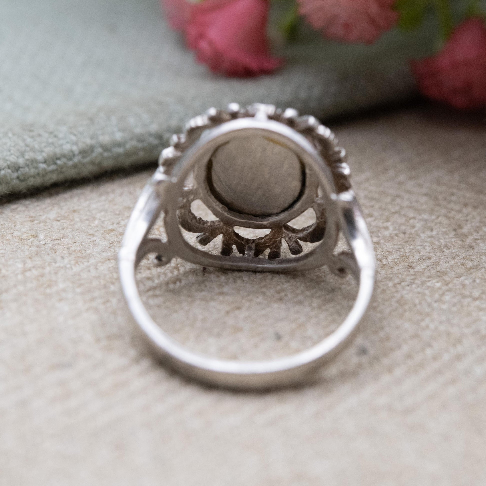 Vintage Sterling Silver Chunky Malachite Statement Ring - UK Size - P | US Size - 7 1/2