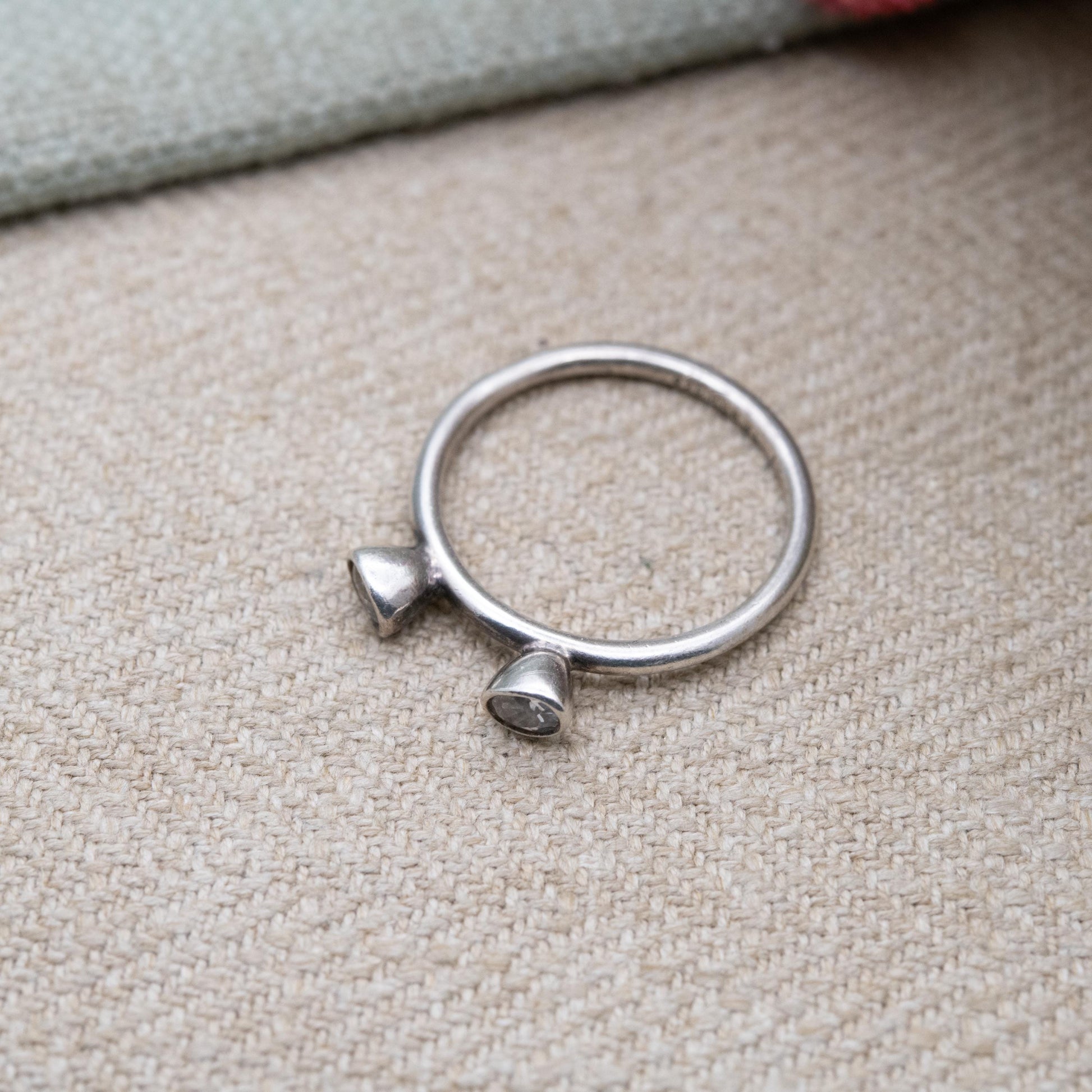 Danish Hans Henrik Nygaard HHN Sterling Silver Two Stone Ring - Minimal Stacking Ring | UK Size - R | US Size - 8 3/4