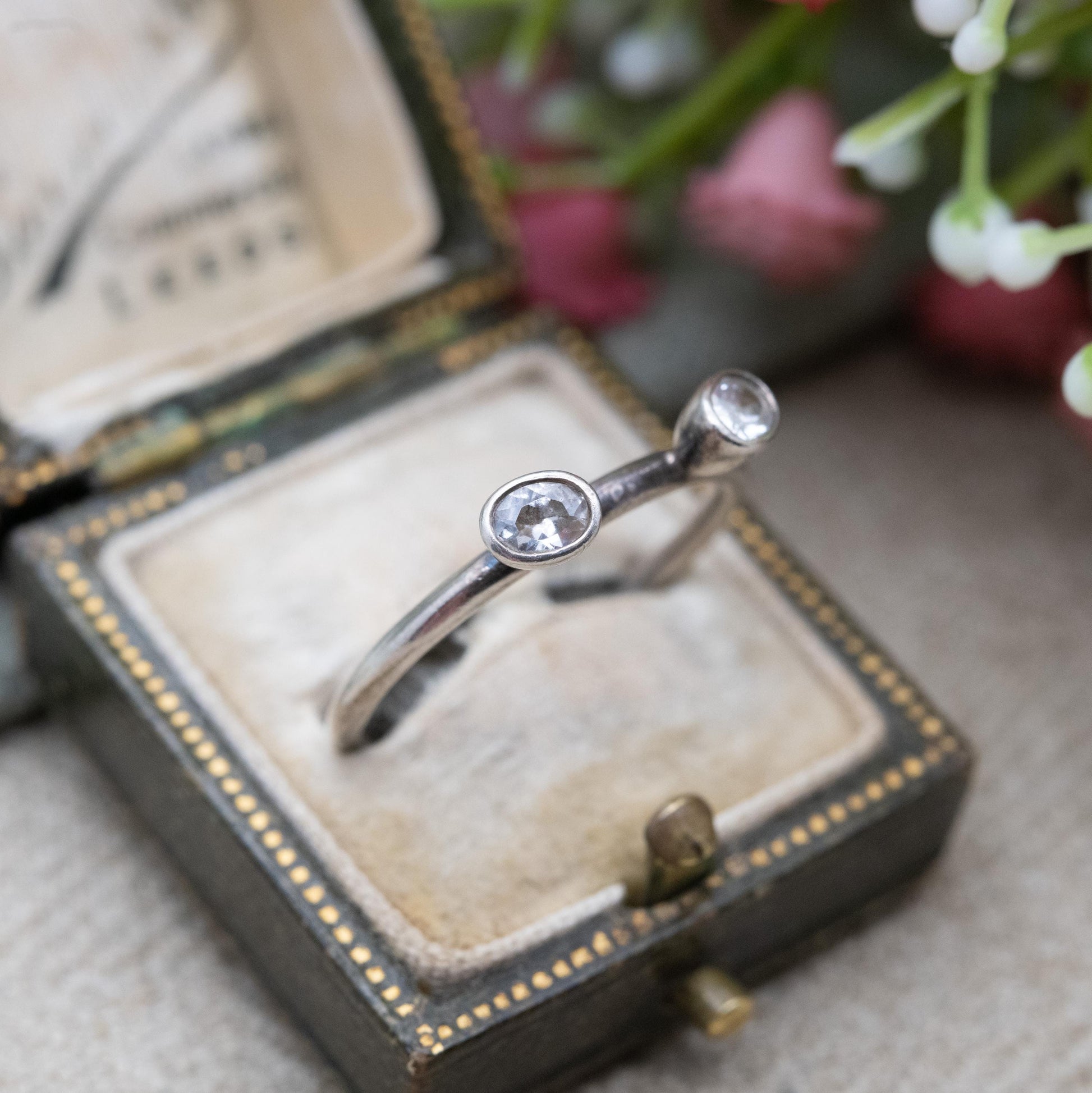 Danish Hans Henrik Nygaard HHN Sterling Silver Two Stone Ring - Minimal Stacking Ring | UK Size - R | US Size - 8 3/4