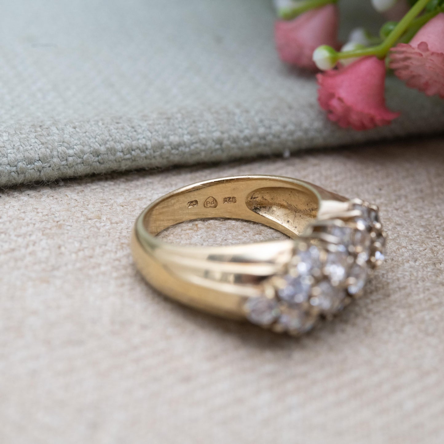 Vintage Gold Plated Sterling Silver CZ Cluster Ring - Large Statement Cocktail Jewellery Gift for Her | UK Size - Q 1/2 | US Size - 8 1/4