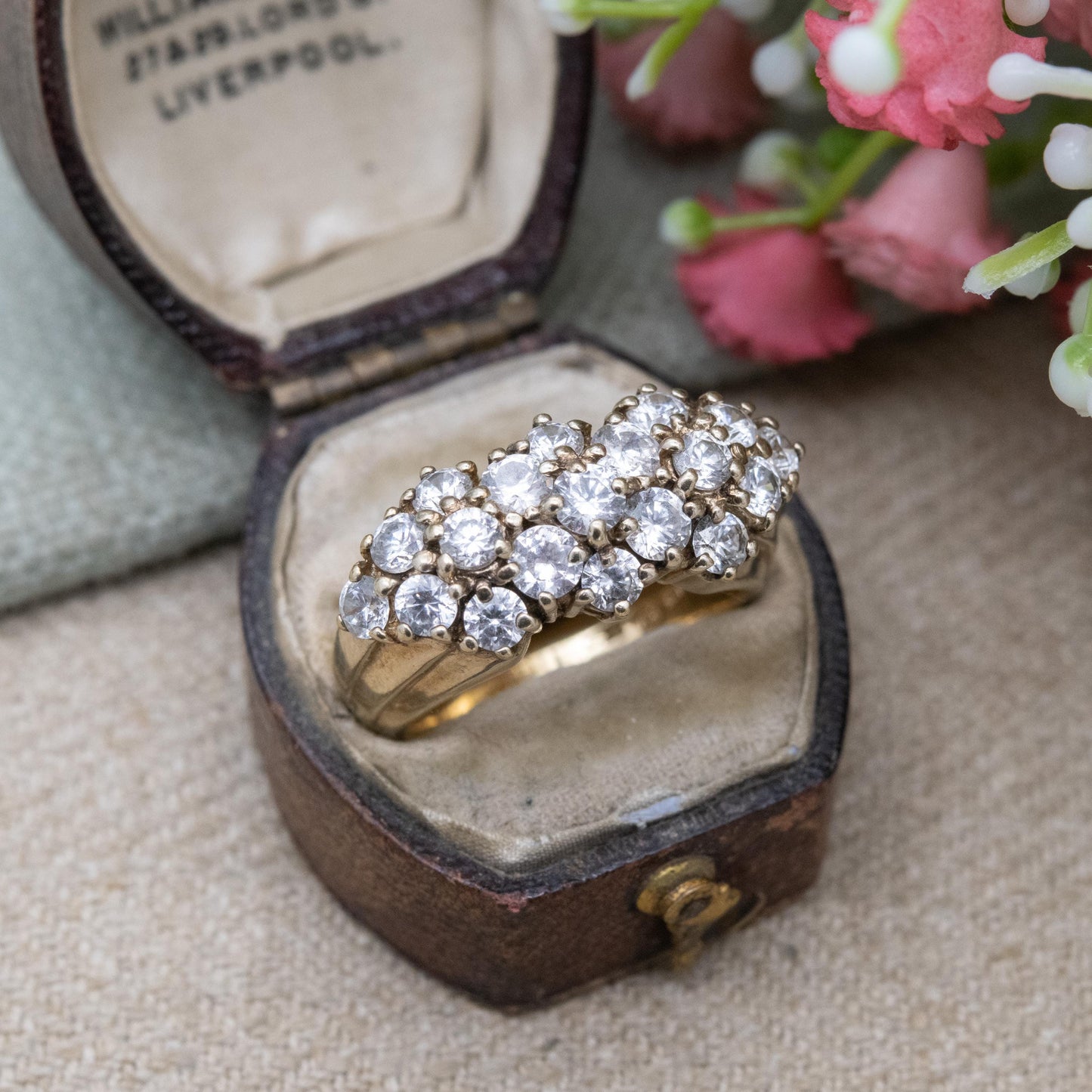 Vintage Gold Plated Sterling Silver CZ Cluster Ring - Large Statement Cocktail Jewellery Gift for Her | UK Size - Q 1/2 | US Size - 8 1/4