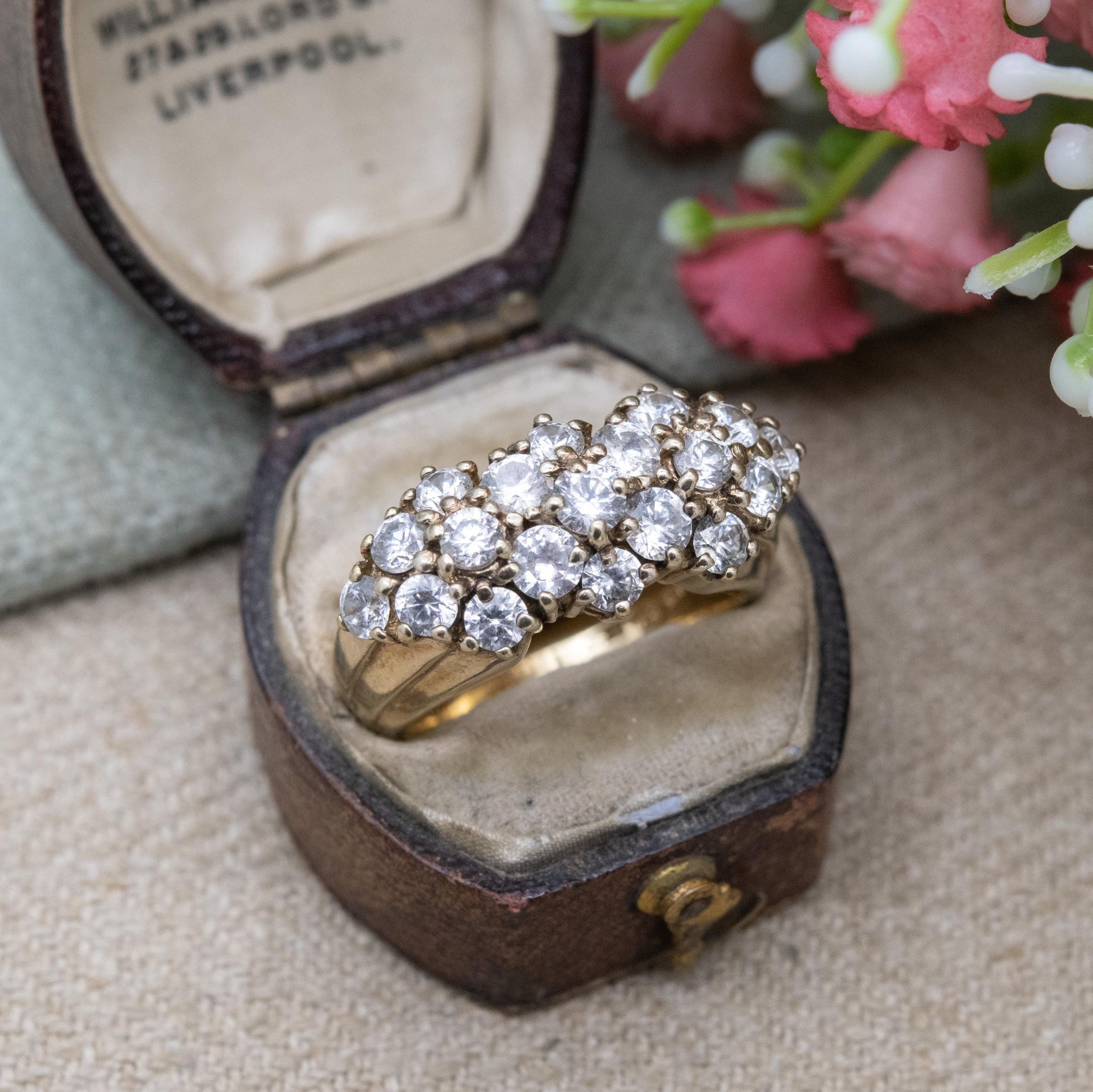 Vintage Gold Plated Sterling Silver CZ Cluster Ring - Large Statement Cocktail Jewellery Gift for Her | UK Size - Q 1/2 | US Size - 8 1/4