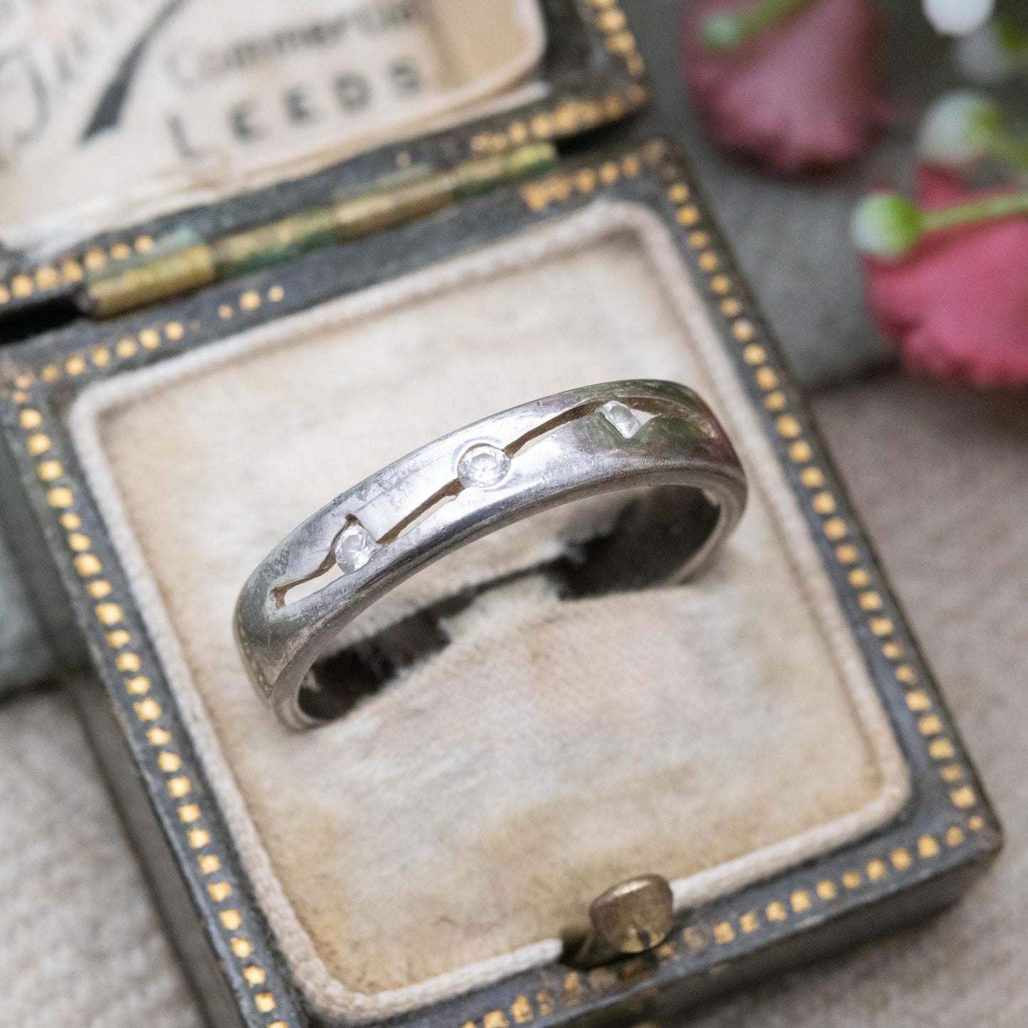Vintage Sterling Silver Flush CZ Band Ring - Minimalist Stacking Ring | UK Size - P 1/2 | US Size - 8