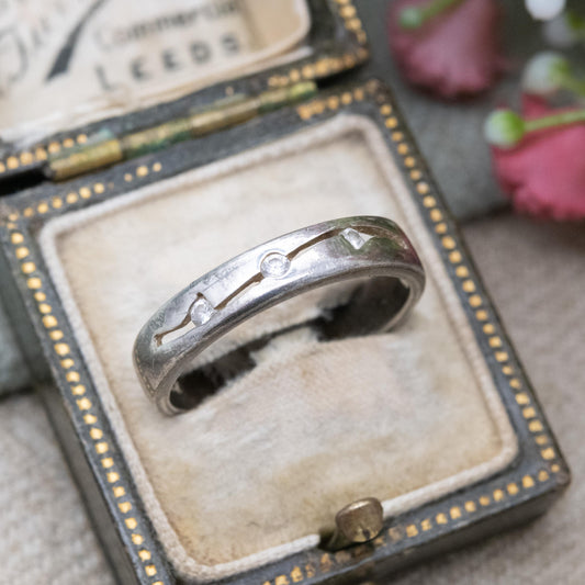 Vintage Sterling Silver Flush CZ Band Ring - Minimalist Stacking Ring | UK Size - P 1/2 | US Size - 8