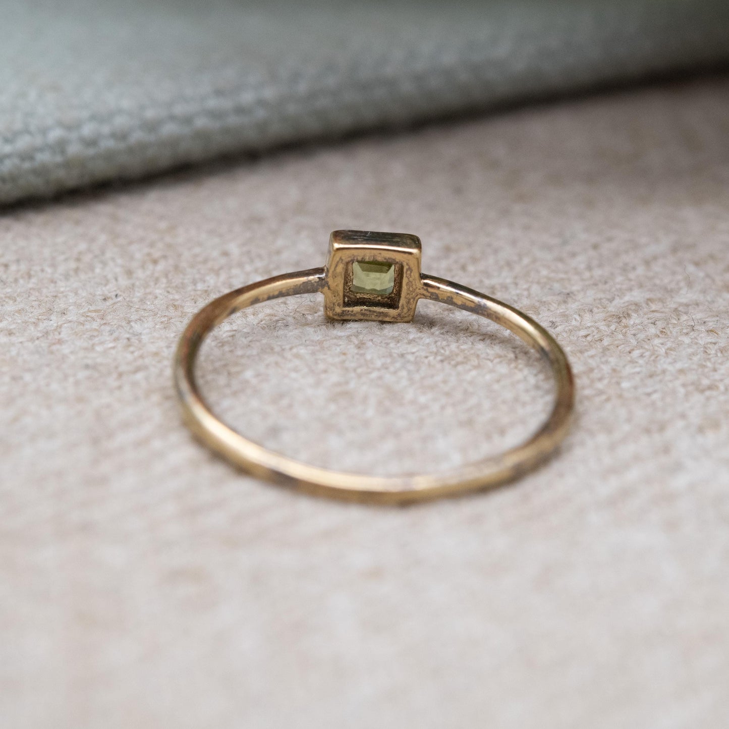 Minimalist Gold Plated Sterling Silver Peridot Ring - Stellar | Square Green Stone | UK Size - N | US Size - 7