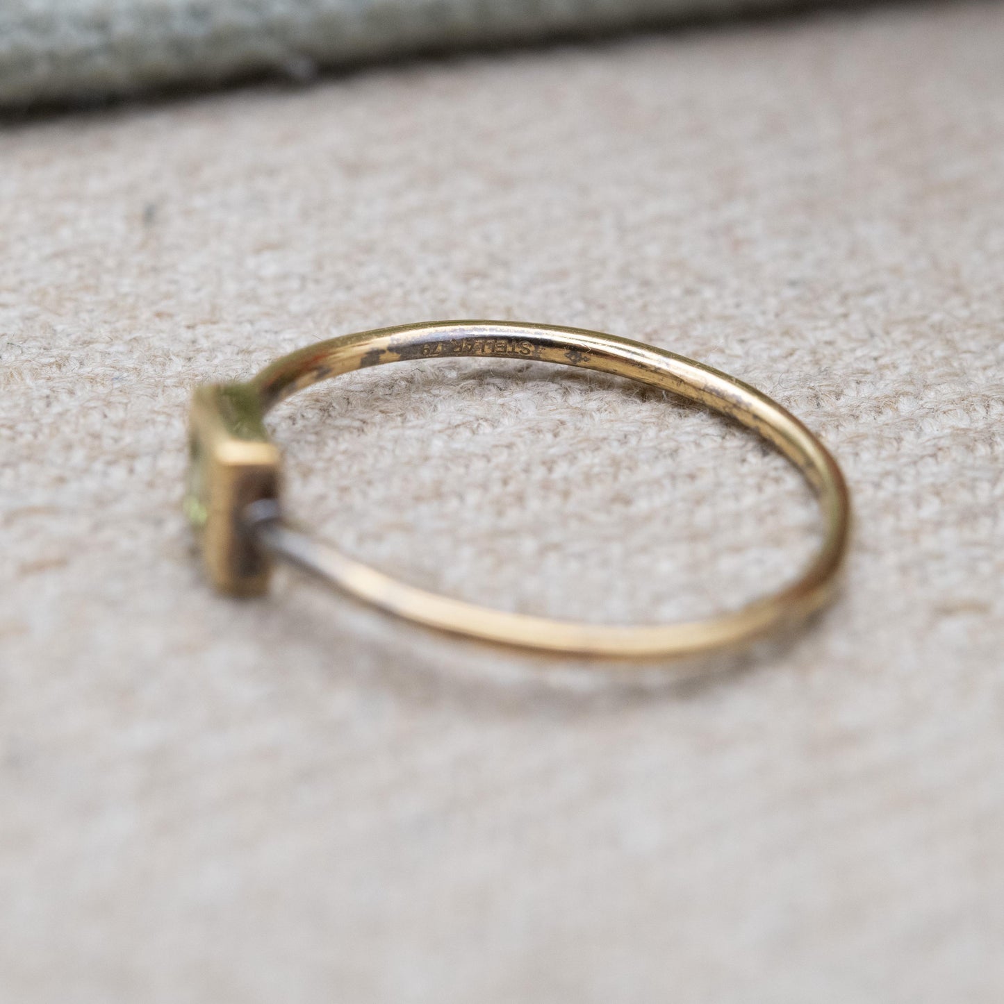 Minimalist Gold Plated Sterling Silver Peridot Ring - Stellar | Square Green Stone | UK Size - N | US Size - 7