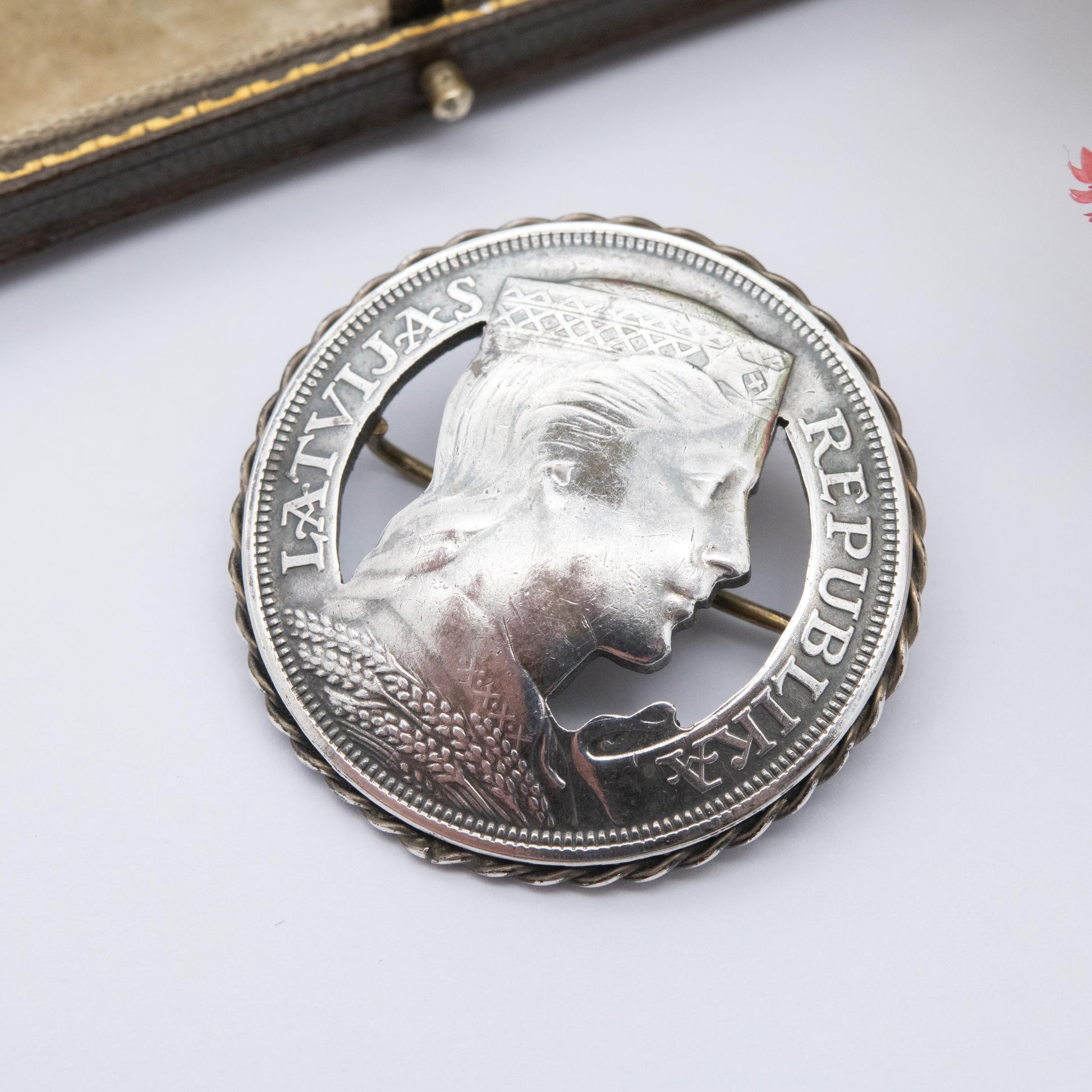 True Vintage European Silver 5 Lati Coin Brooch - Collectable Latvian Money Jewellery