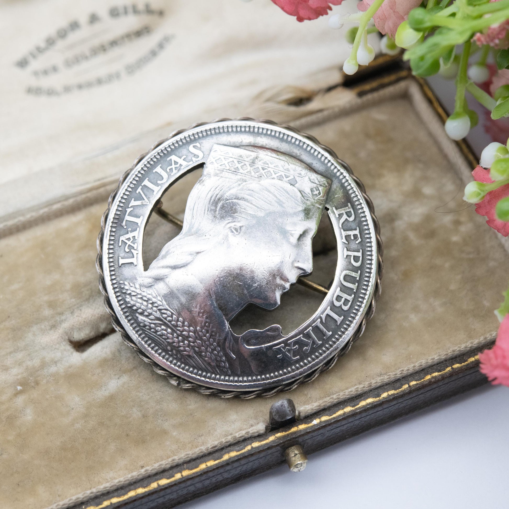 True Vintage European Silver 5 Lati Coin Brooch - Collectable Latvian Money Jewellery