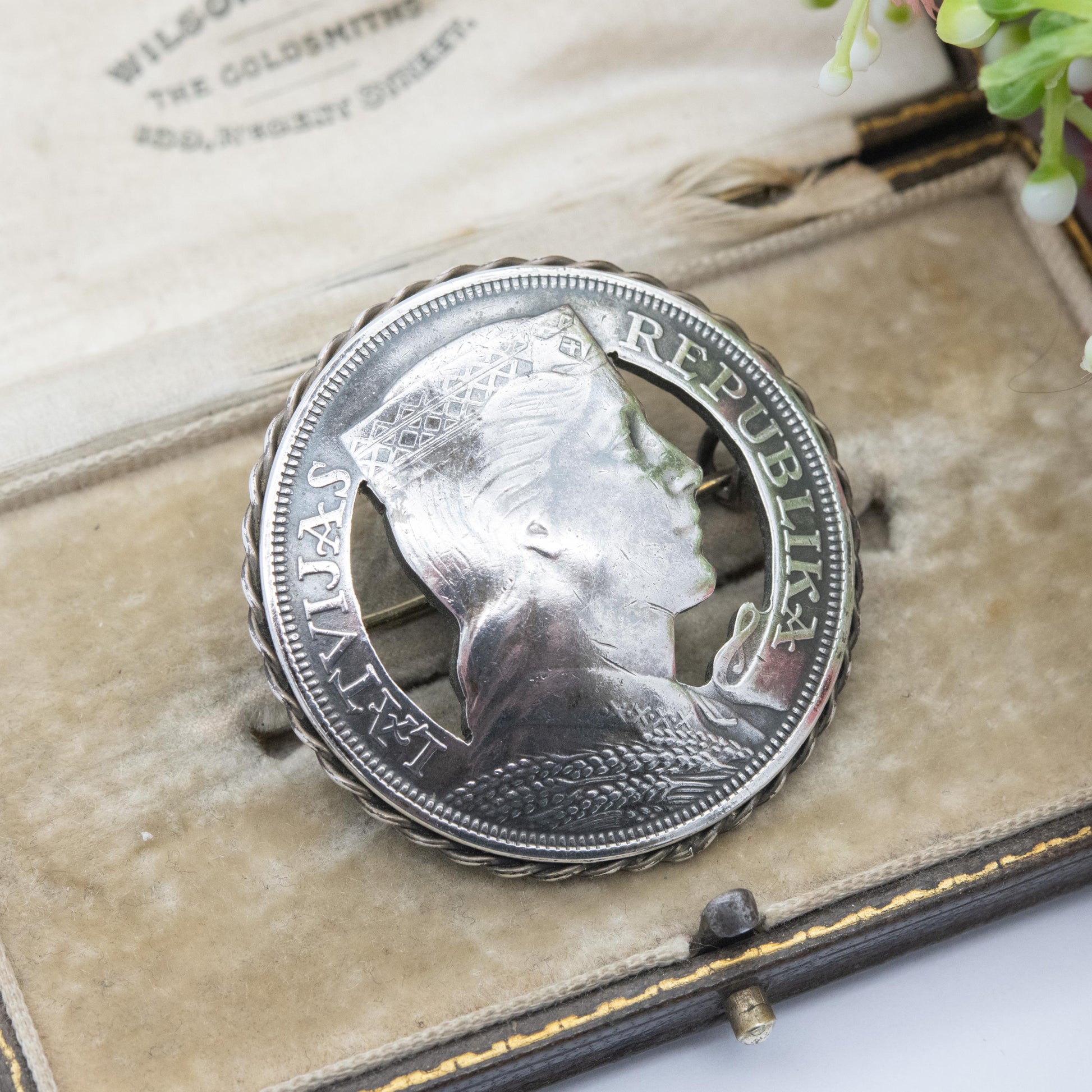 True Vintage European Silver 5 Lati Coin Brooch - Collectable Latvian Money Jewellery