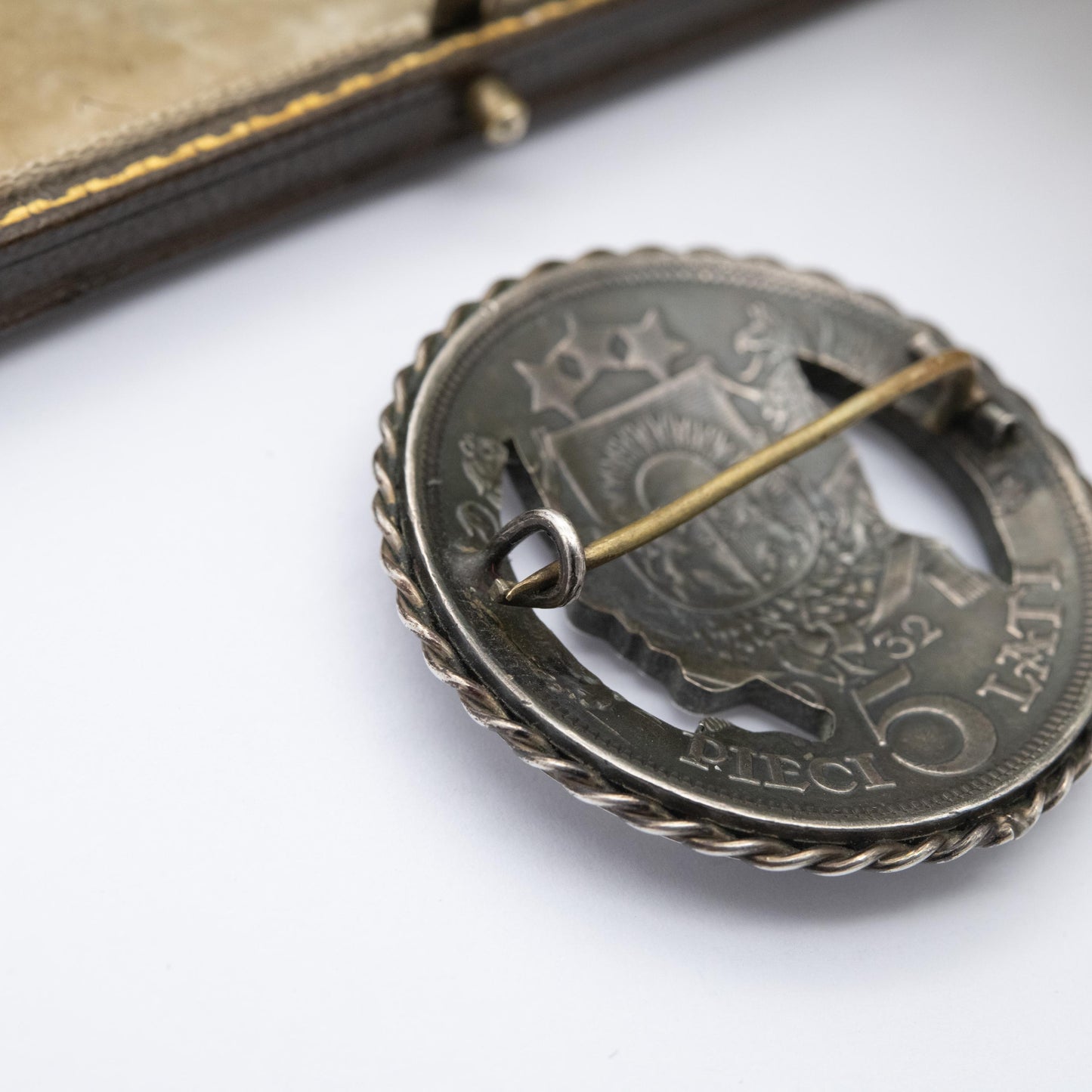 True Vintage European Silver 5 Lati Coin Brooch - Collectable Latvian Money Jewellery
