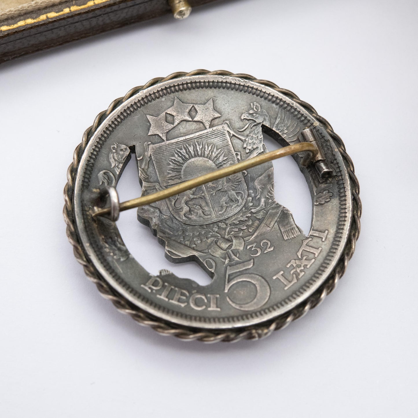 True Vintage European Silver 5 Lati Coin Brooch - Collectable Latvian Money Jewellery