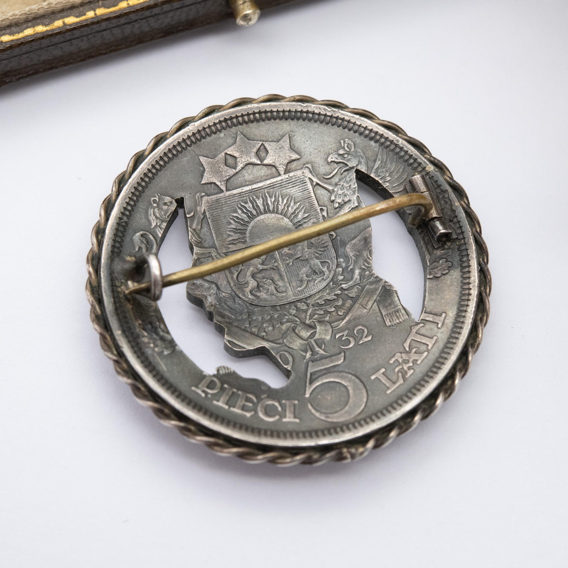 True Vintage European Silver 5 Lati Coin Brooch - Collectable Latvian Money Jewellery