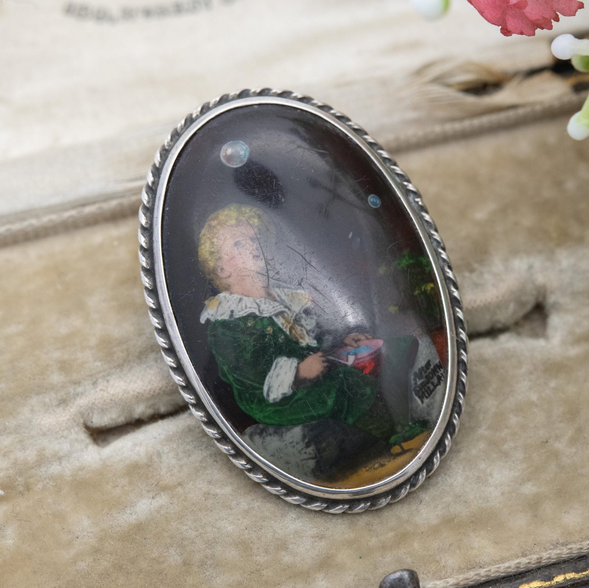 True Vintage Sterling Silver Miniature Portrait Brooch of Bubbles by John Everett - Made in England | Collectable Gift