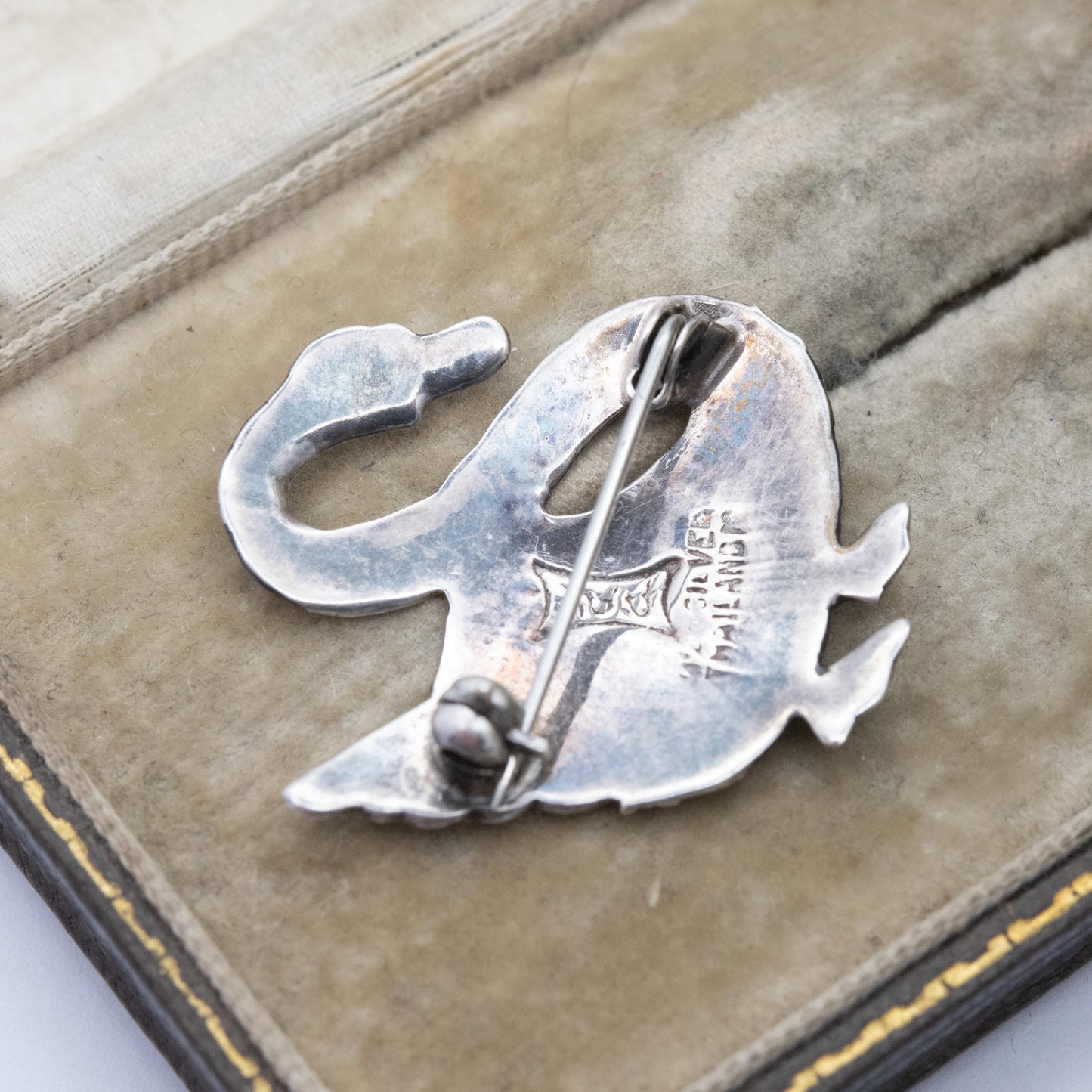 Vintage Thailand Sterling Silver Swan Brooch - Mekkala Goddess of Lightning | Black Niello | Vintage Siam Silver