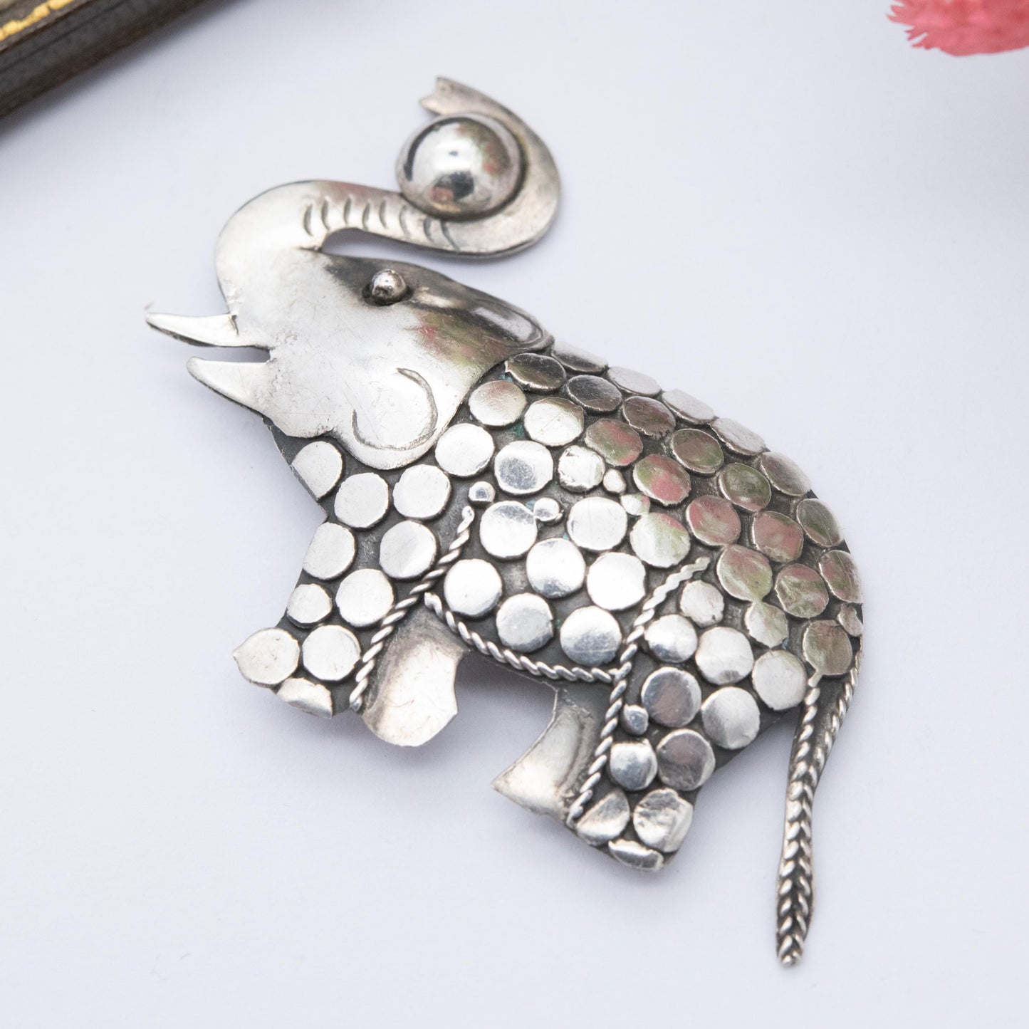 Vintage Mexican Sterling Silver Elephant Brooch - Geometric and Rope Twist Design | Gift for Animal Lover