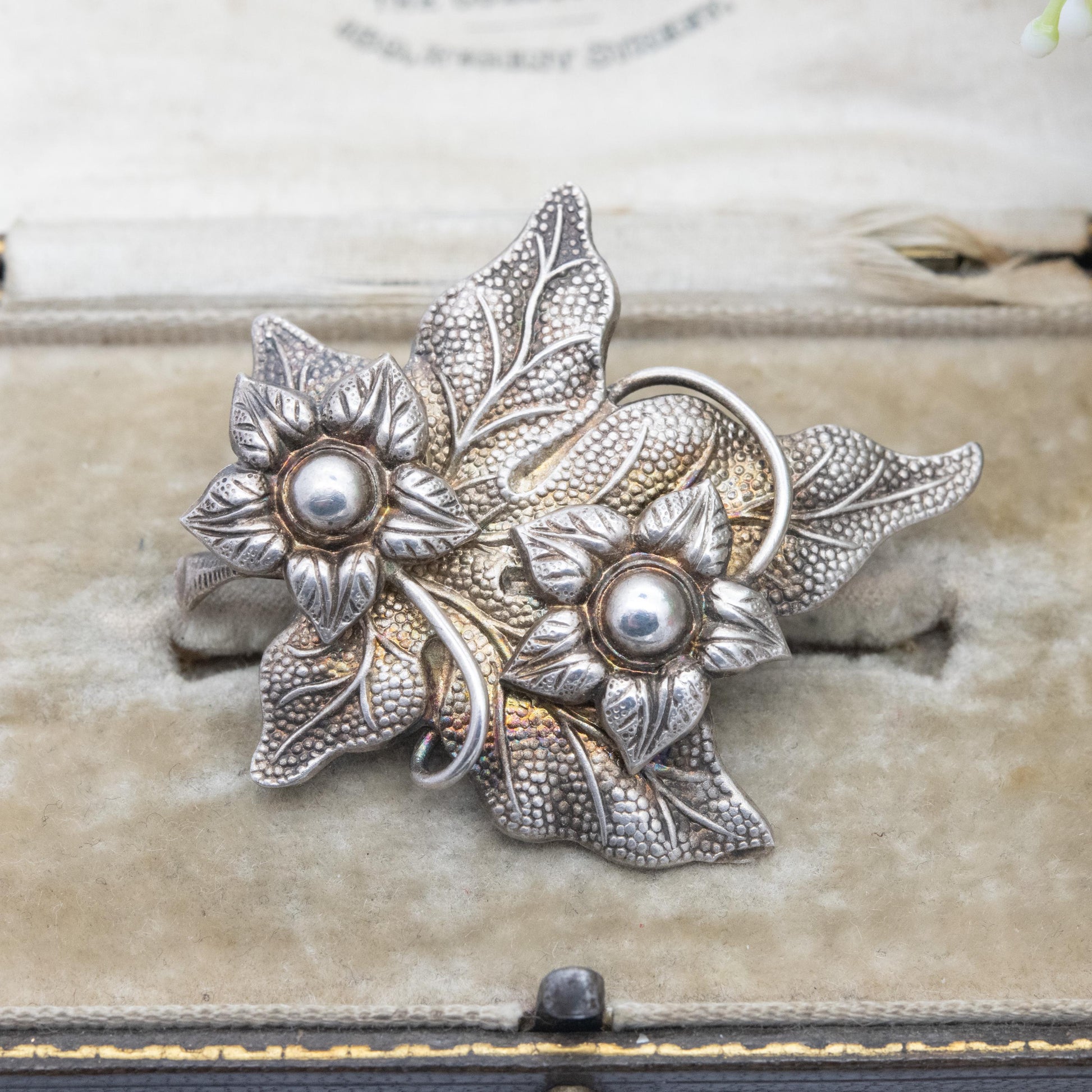 Vintage Sterling Silver Flower and Leaf Brooch - Mid-Century Floral Jewellery | Nature Lover | Gift for Her