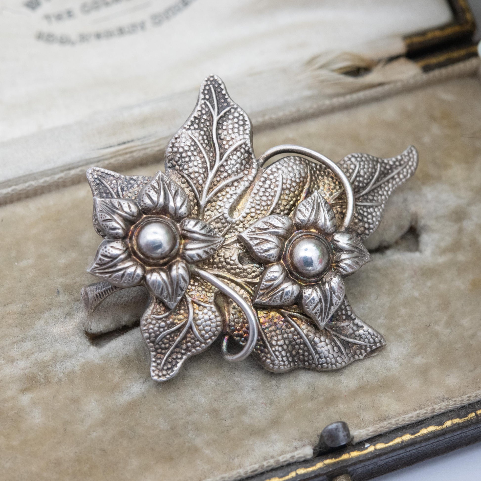 Vintage Sterling Silver Flower and Leaf Brooch - Mid-Century Floral Jewellery | Nature Lover | Gift for Her