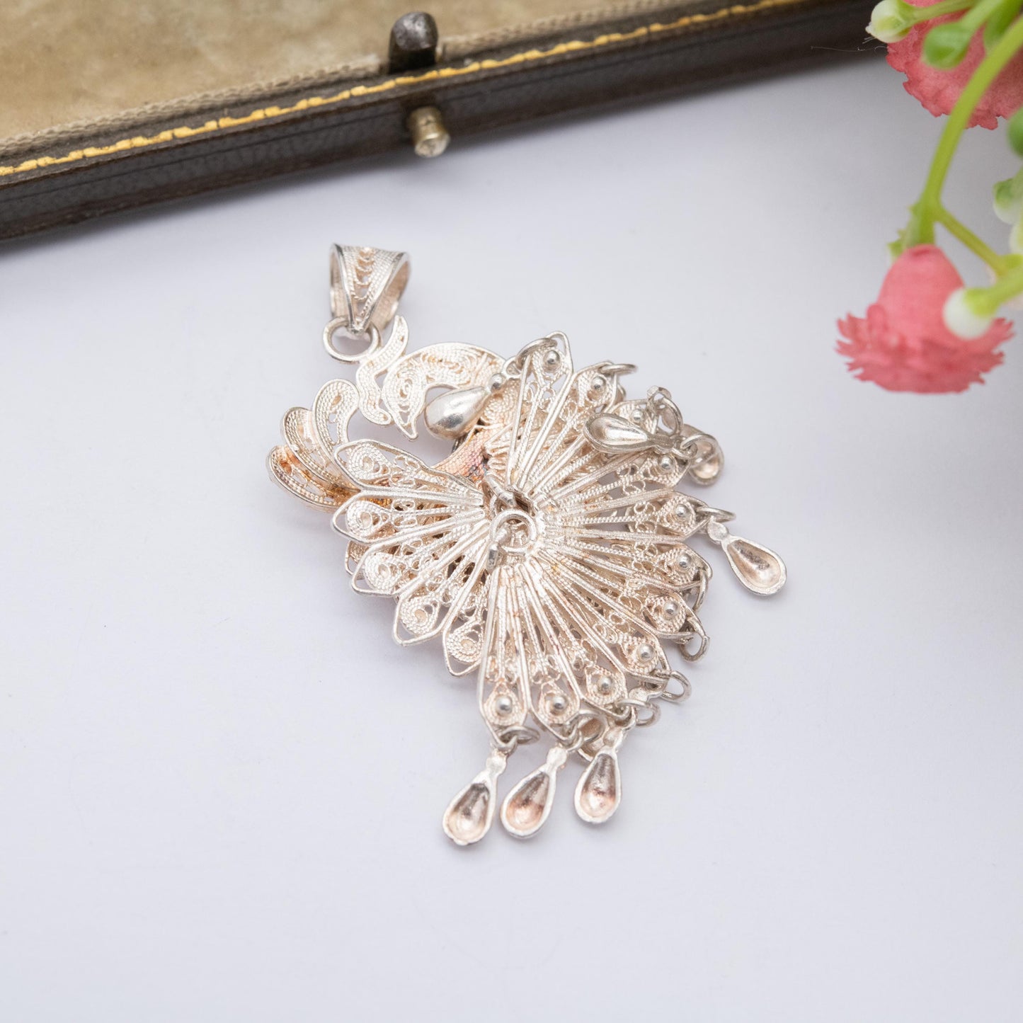 Vintage Sterling Silver Filigree Peacock Pendant - Articulated Bird Jewellery | Ornate Openwork | Gift for Pendant Necklace