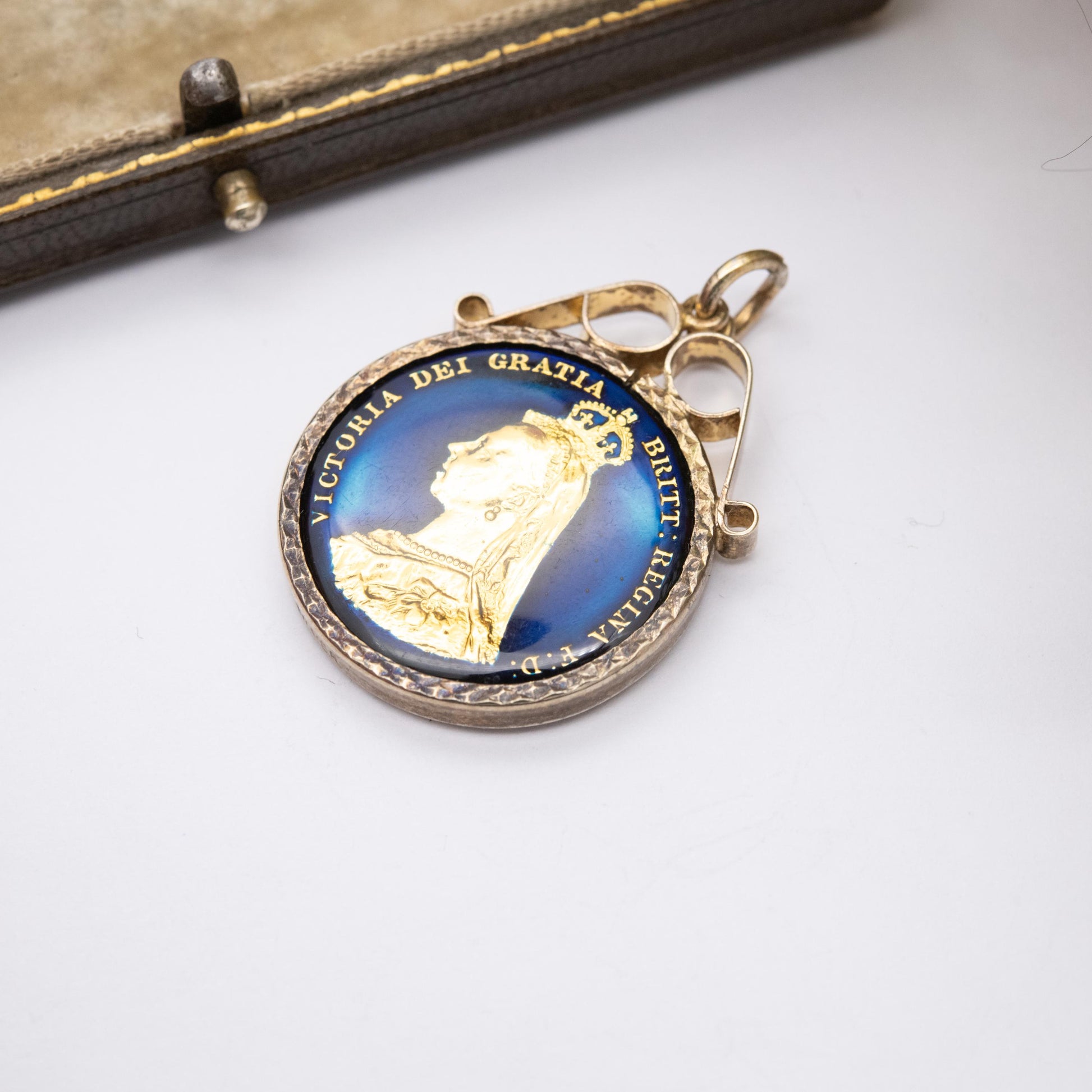Antique Victoria Shilling Coin Pendant 1887 Enamelled and Gold Plated
